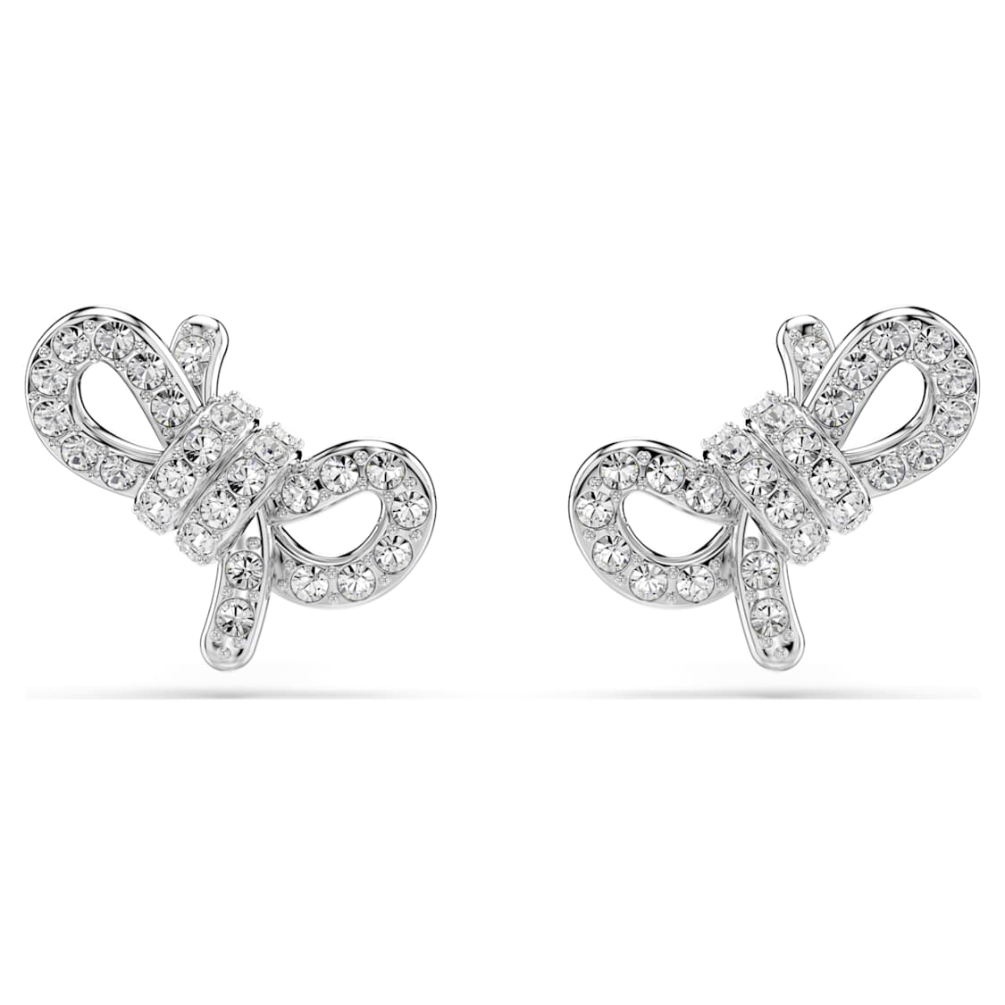 Lifelong stud earrings, Pavé, Bow, White, Rhodium plated by SWAROVSKI