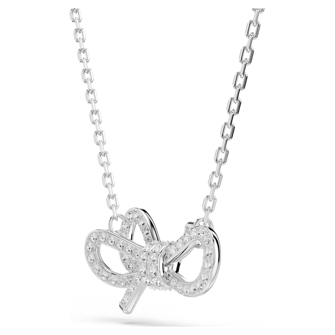 Lifelong pendant, Pavé, Bow, White, Rhodium plated by SWAROVSKI