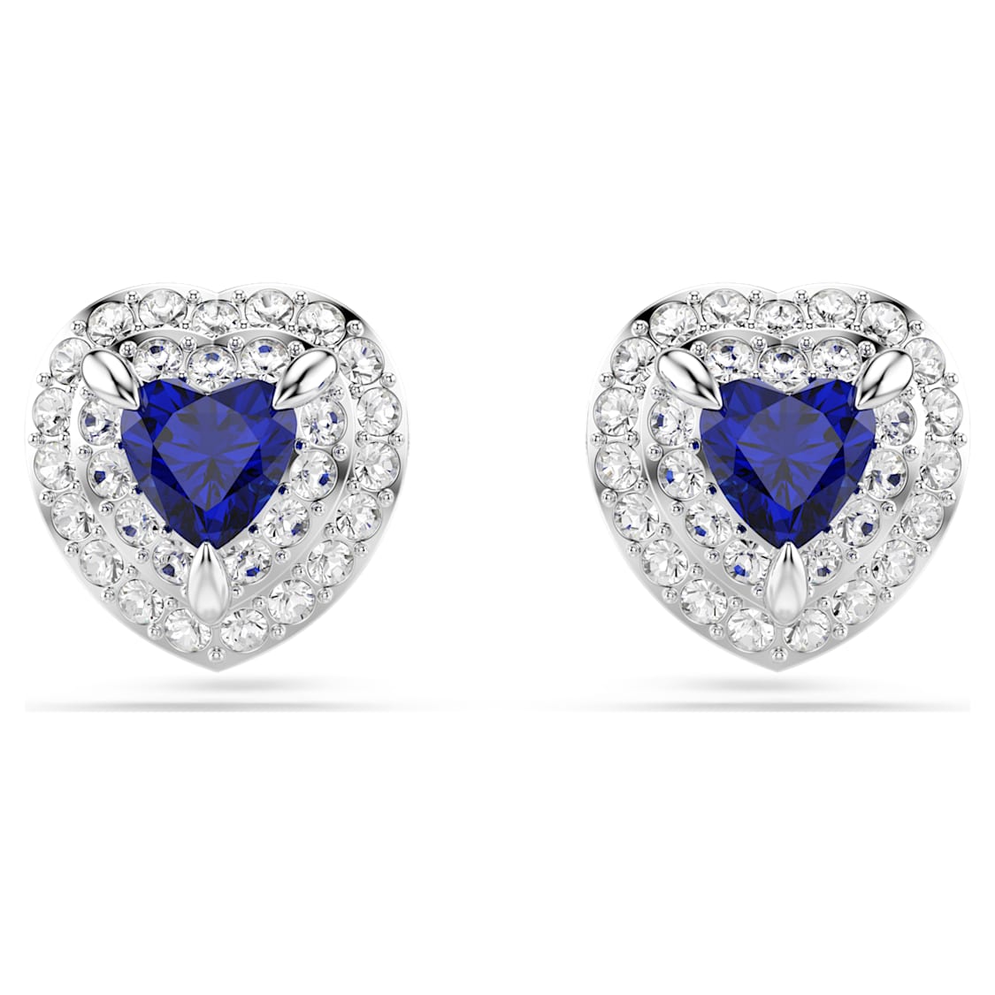 One stud earrings, Heart cut, Pavé, Heart, Blue, Rhodium plated by SWAROVSKI