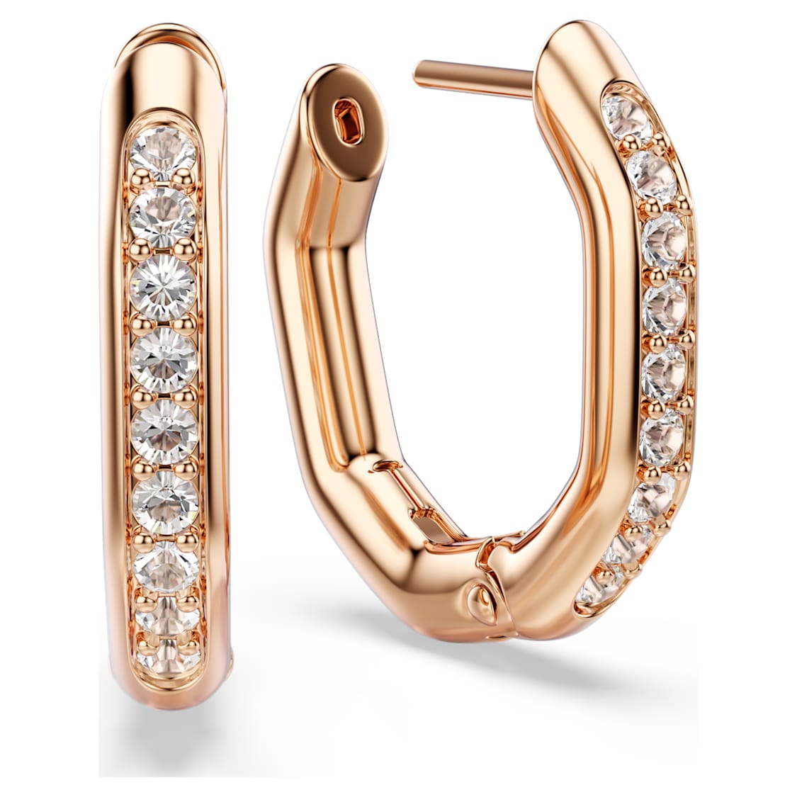 Dextera hoop earrings, Octagon shape, Round cut, Small, White, Rose gold-tone plated by SWAROVSKI