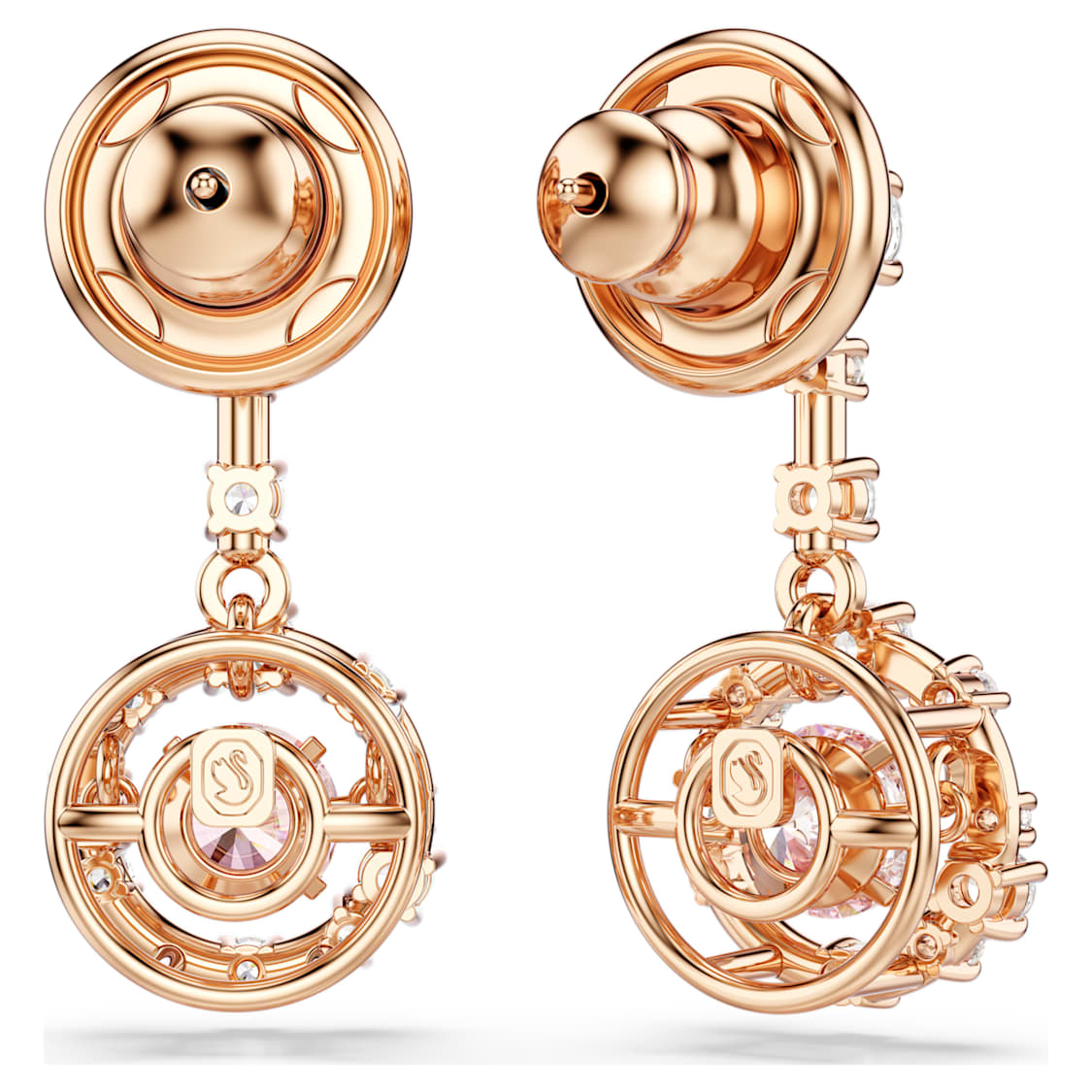 Constella drop earrings, Round cut, Dancing stone, Pink, Rose gold-tone plated by SWAROVSKI