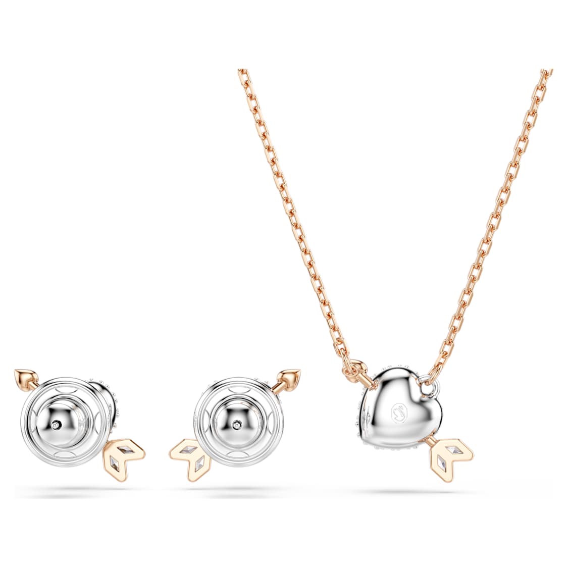 Idyllia set, Mixed cuts, Heart with arrow, White, Rose gold-tone plated by SWAROVSKI
