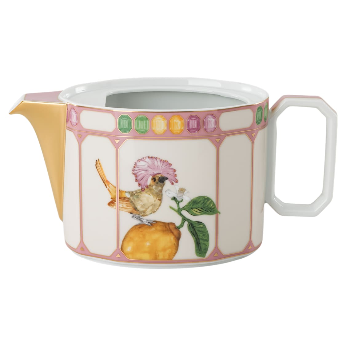 Idyllia teapot, Porcelain, Crystal print motif, Bird, Multicoloured by SWAROVSKI