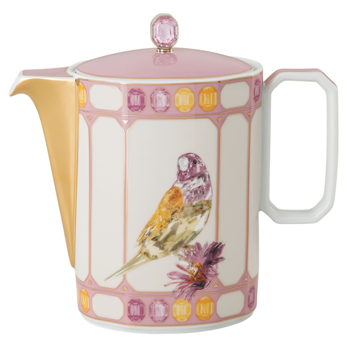 Idyllia coffee pot, Porcelain, Crystal print motif, Bird, Multicolored by SWAROVSKI