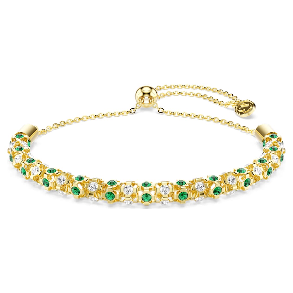 Dextera bracelet, Round cut, Green, Gold-tone finish by SWAROVSKI