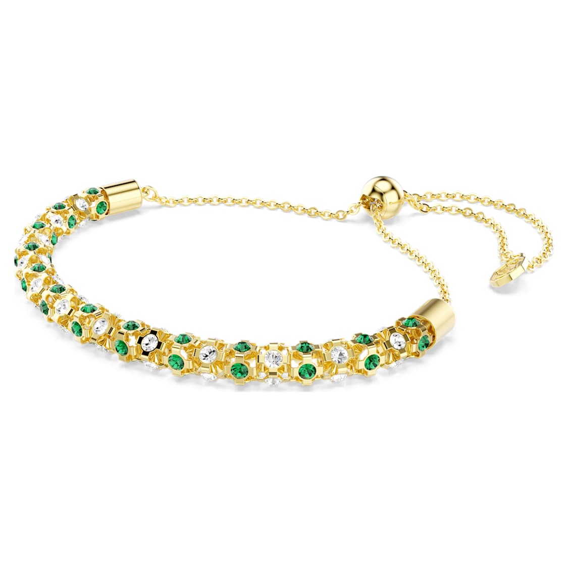 Dextera bracelet, Round cut, Green, Gold-tone finish by SWAROVSKI
