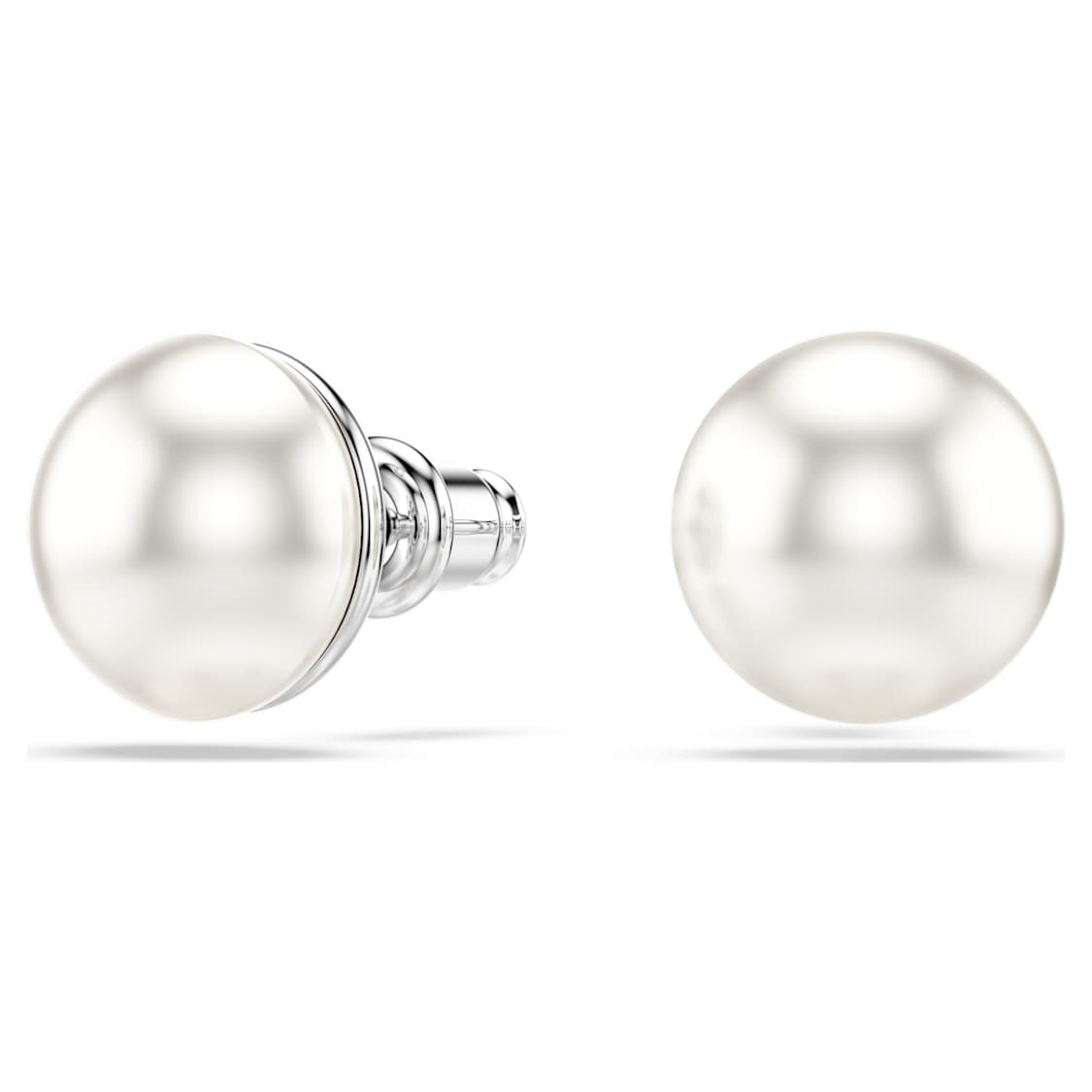 Matrix stud earrings, Crystal pearl, White, Rhodium plated by SWAROVSKI