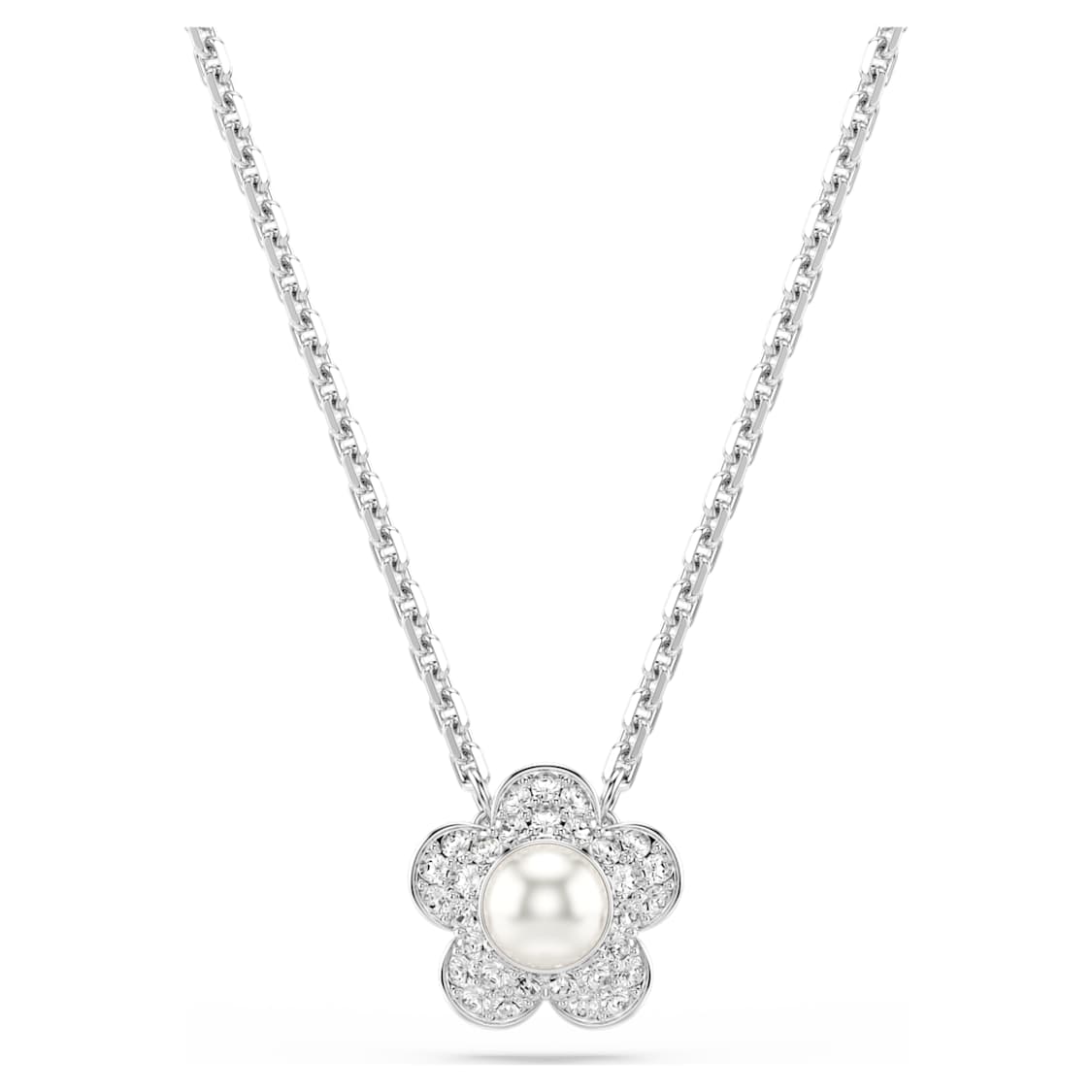 Ariana Grande x Swarovski set, Crystal pearl, Round cut, Flower, White, Rhodium plated by SWAROVSKI