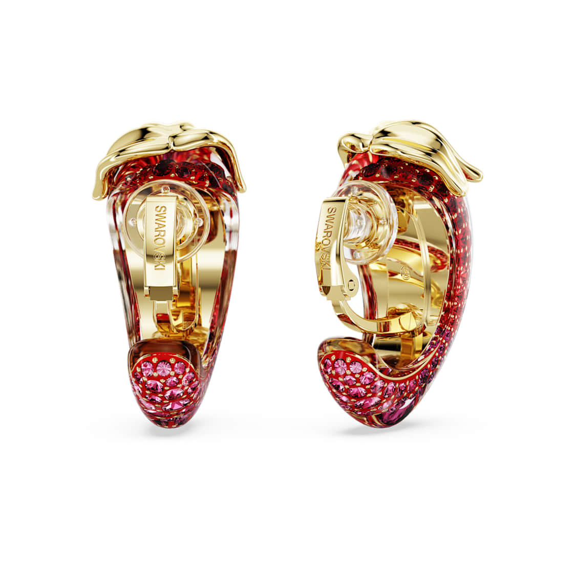 Idyllia clip earrings, Red, Gold-tone plated by SWAROVSKI
