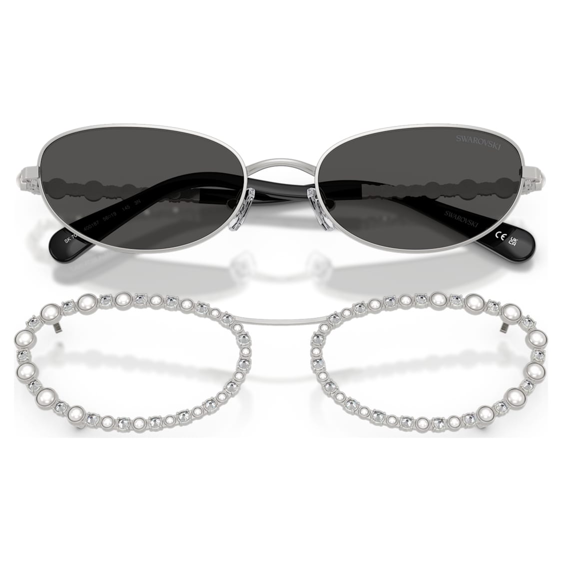 Sunglasses, Oval shape, 2 in 1 clip-on, SK7044, Silver Tone by SWAROVSKI