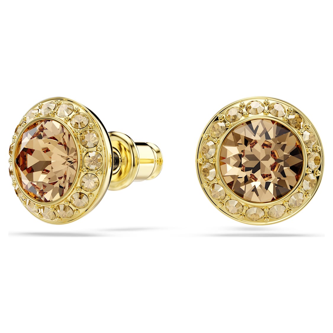 Una Angelic stud earrings, Round cut, Caramel, Gold-tone plated by SWAROVSKI