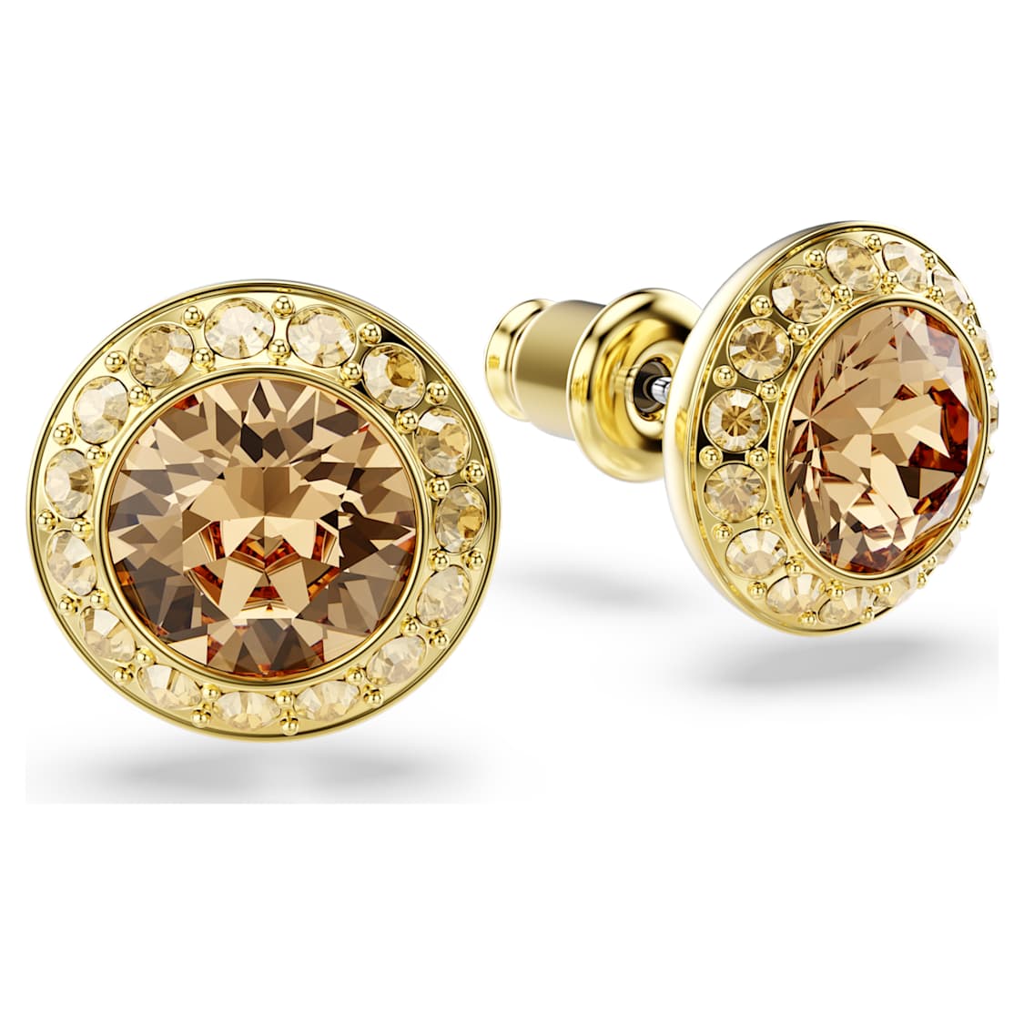 Una Angelic stud earrings, Round cut, Caramel, Gold-tone plated by SWAROVSKI