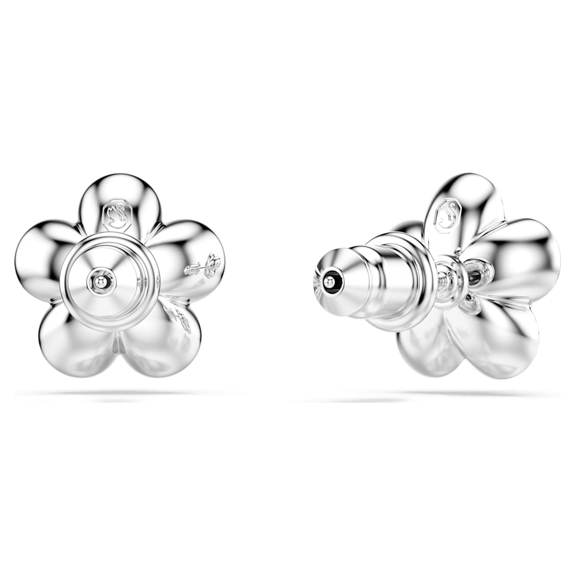 Ariana Grande x Swarovski stud earrings, Crystal pearl, Round cut, Flower, White, Rhodium plated by SWAROVSKI