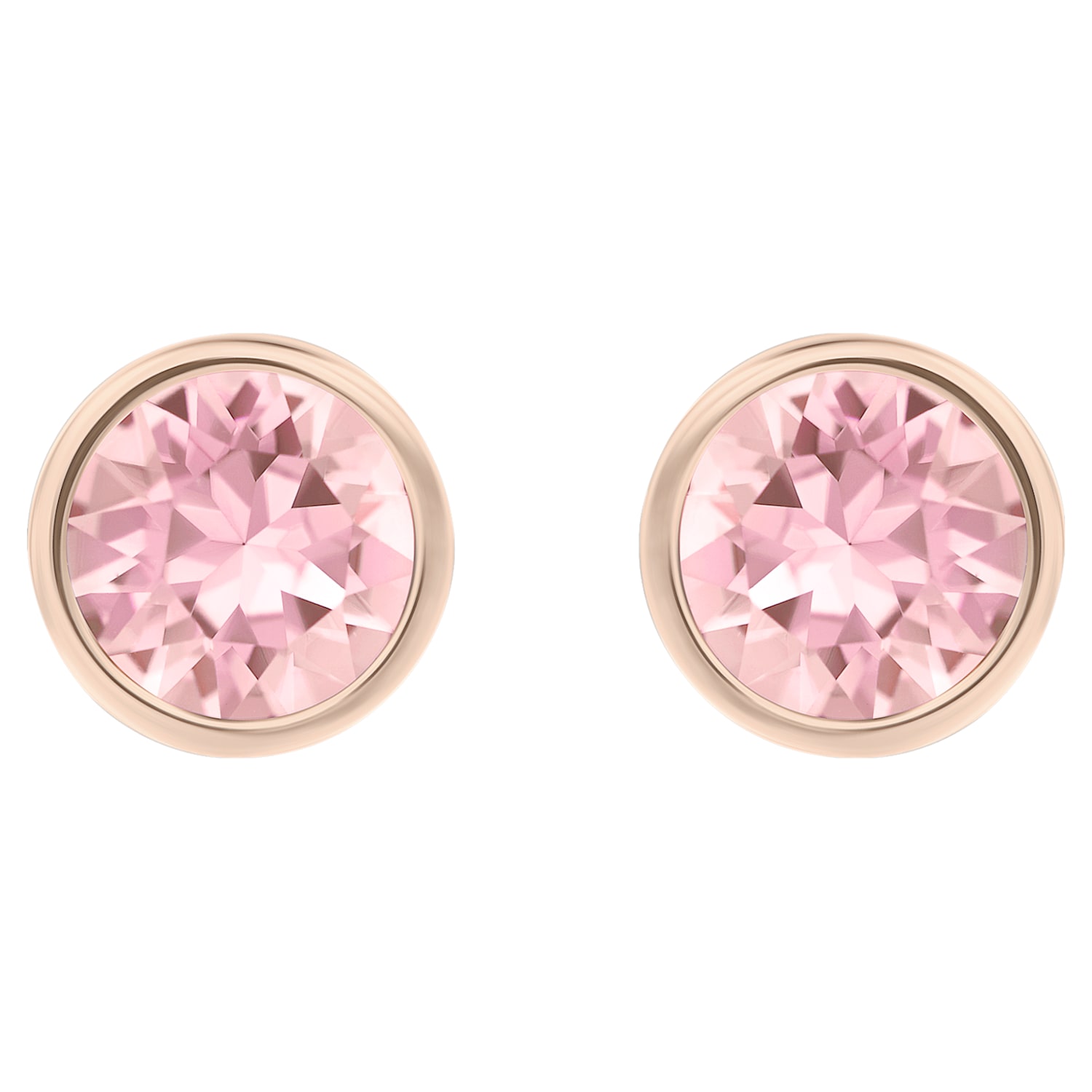 Pat Makkelijk te begrijpen frequentie Solitaire stud earrings, Round cut, Pink, Rose gold-tone plated | Swarovski