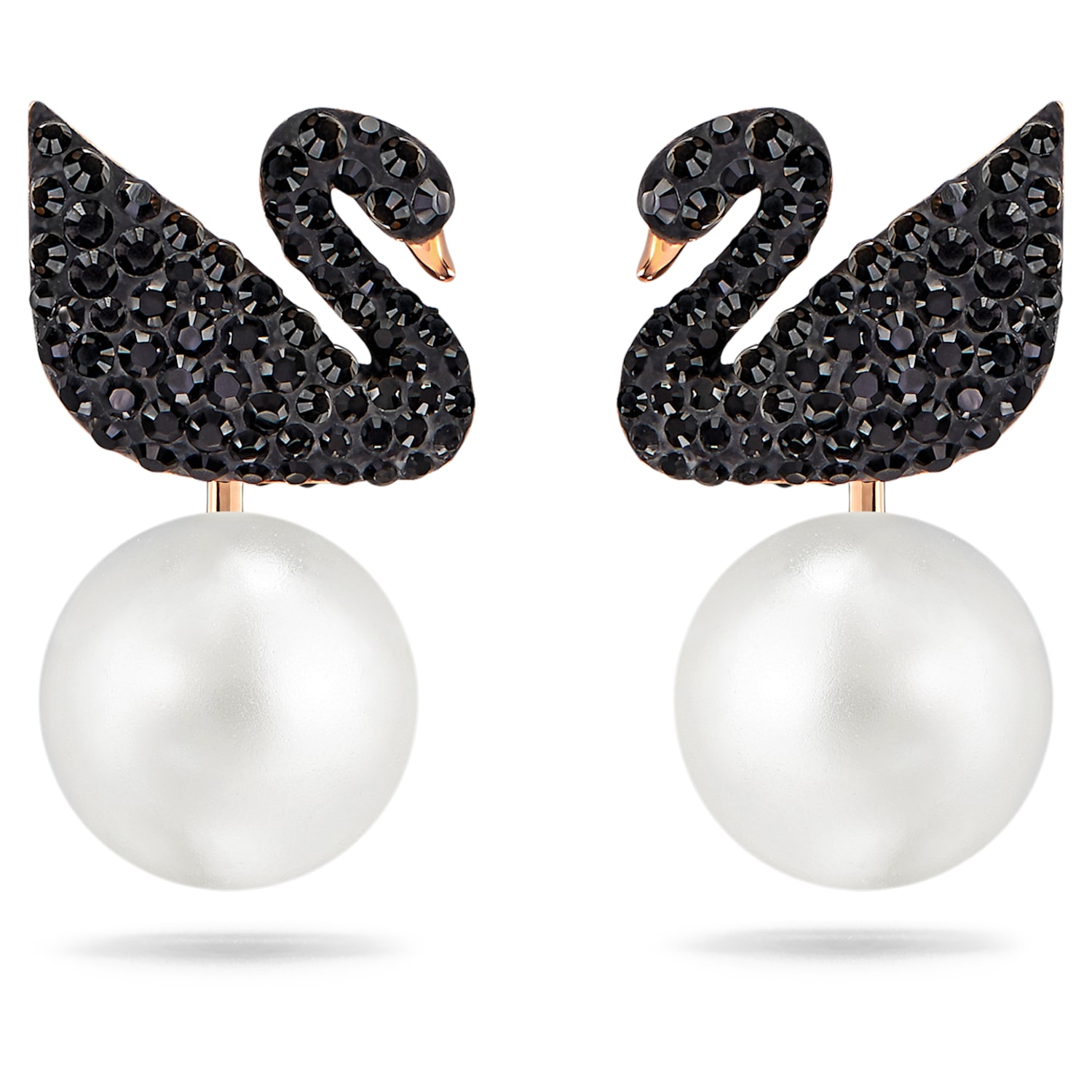 Swan Bracelet Necklace Earrings Set Black and White Full Diamond Counter