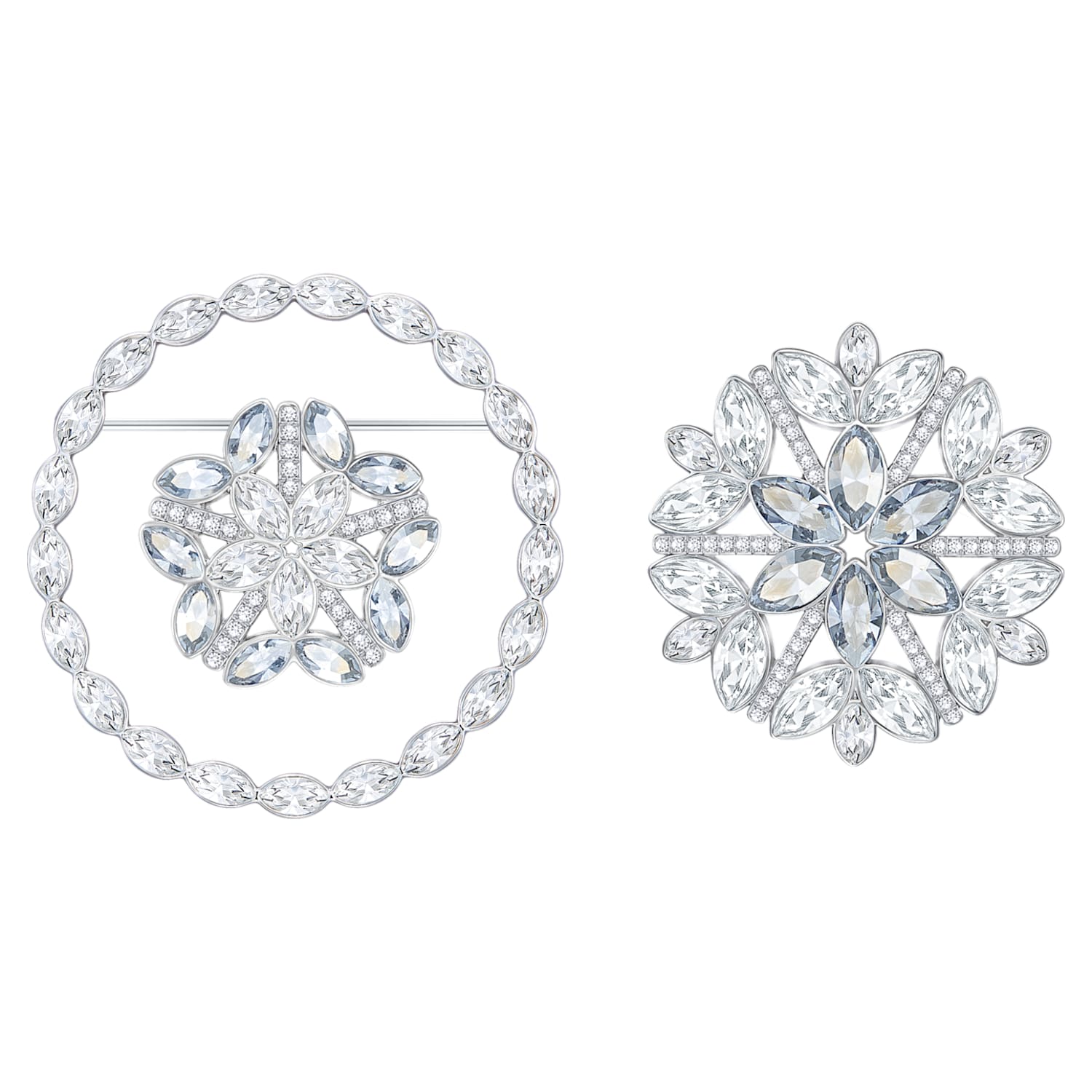 Ginette brooch, Set (3), White, Rhodium 