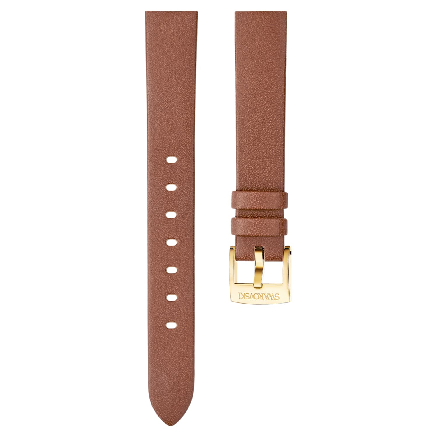 14 mm Horlogebandje, Leer, Bruin, Goudkleurige toplaag | Swarovski.com