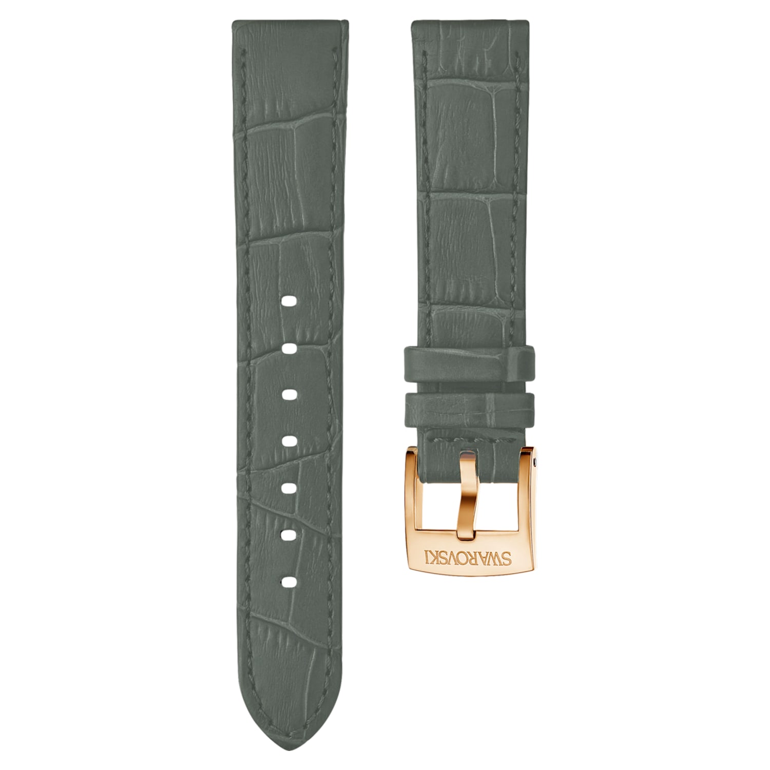 20mm Watch strap, Leather with stitching, Gray, Rose-gold tone plated