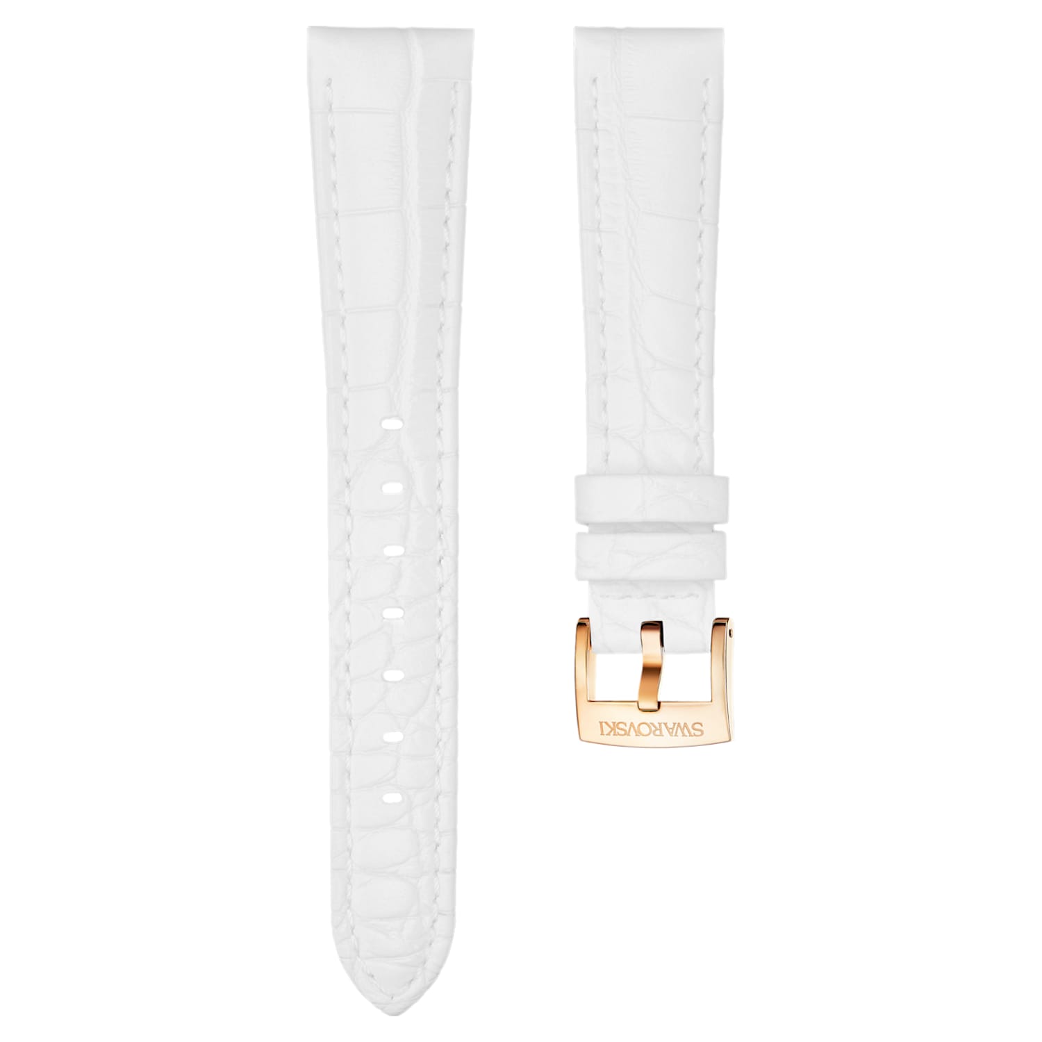 17 mm Horlogebandje, Leer met stiksels, Wit, Roségoudkleurige toplaag |  Swarovski