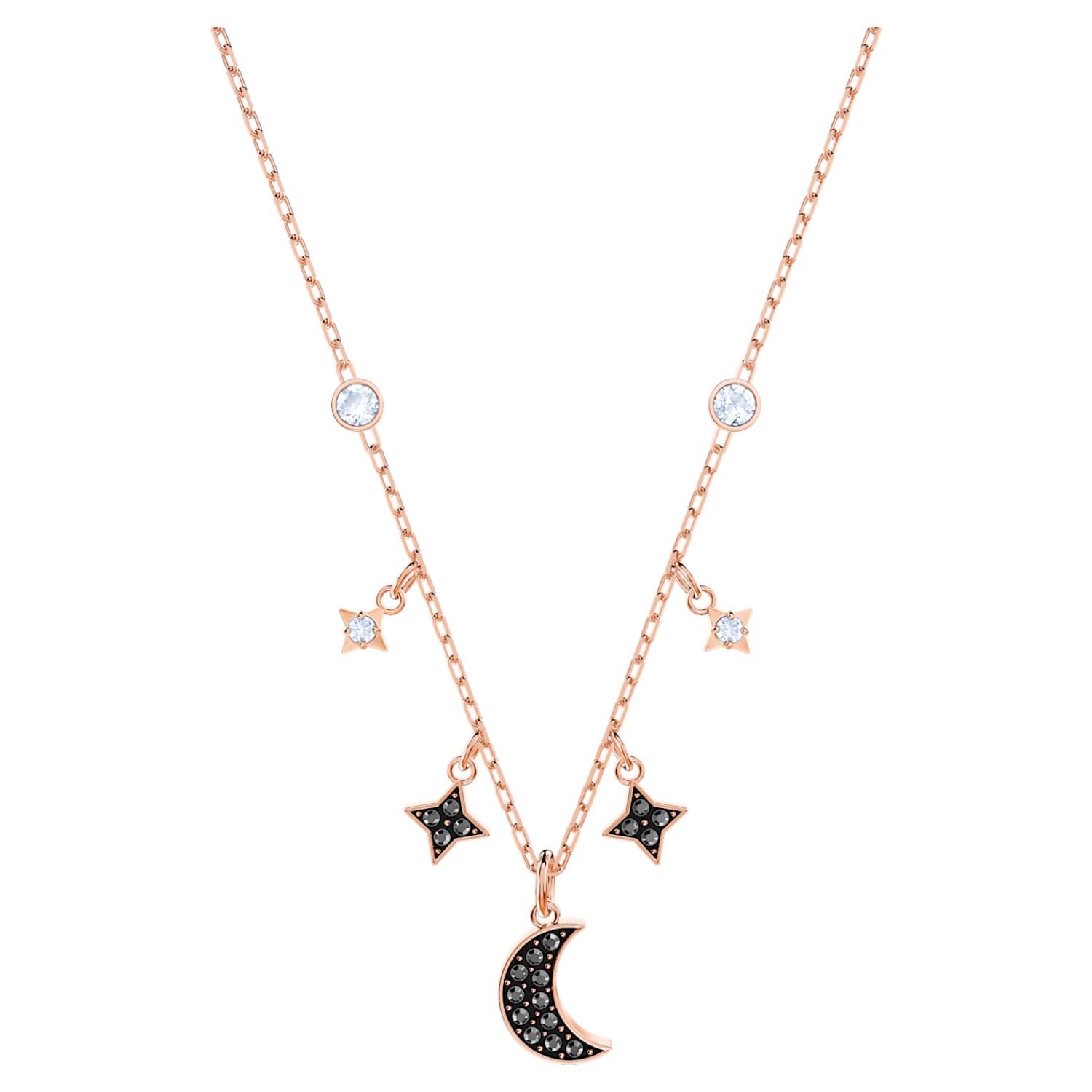 Swarovski Symbolic ネックレス, 月と星, ブラック, ローズゴールド 