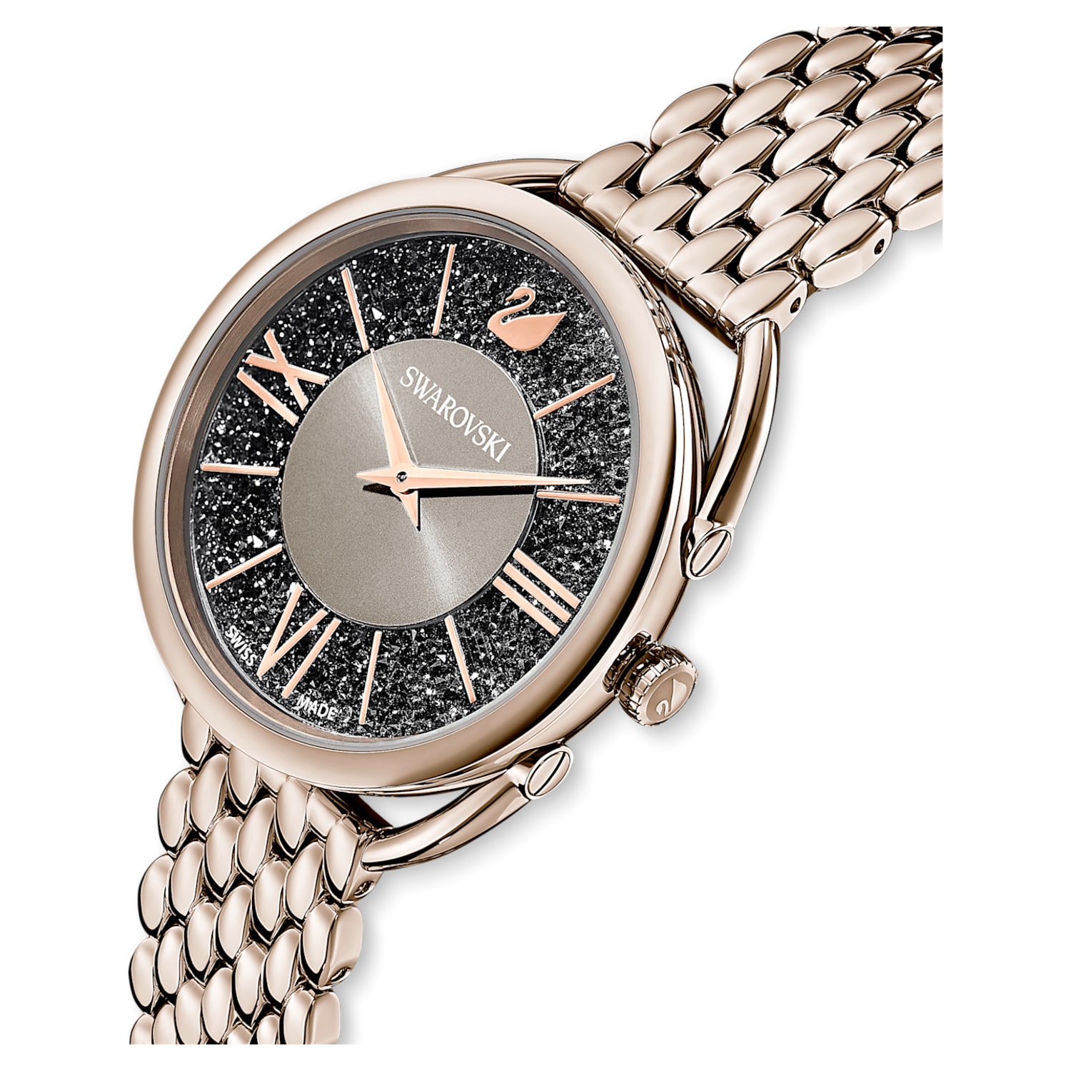 Crystalline Glam watch, Metal bracelet, Gray, Champagne gold-tone finish