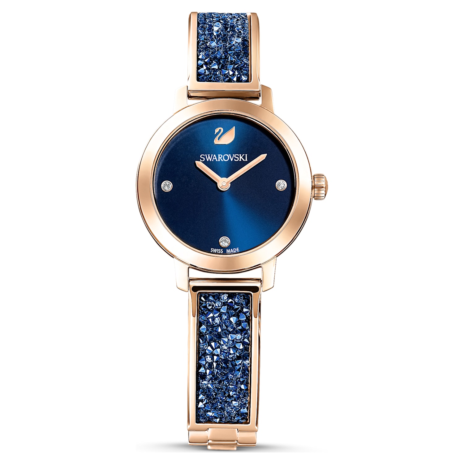 controller rundvlees Standaard Cosmic Rock watch, Swiss Made, Metal bracelet, Blue, Rose gold-tone finish  | Swarovski