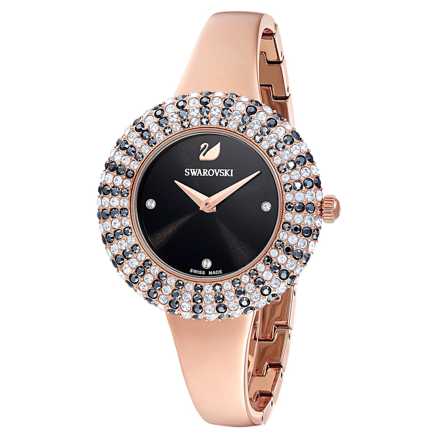 generatie Fauteuil Kwestie Crystal Rose watch, Swiss Made, Metal bracelet, Black, Rose gold-tone  finish | Swarovski