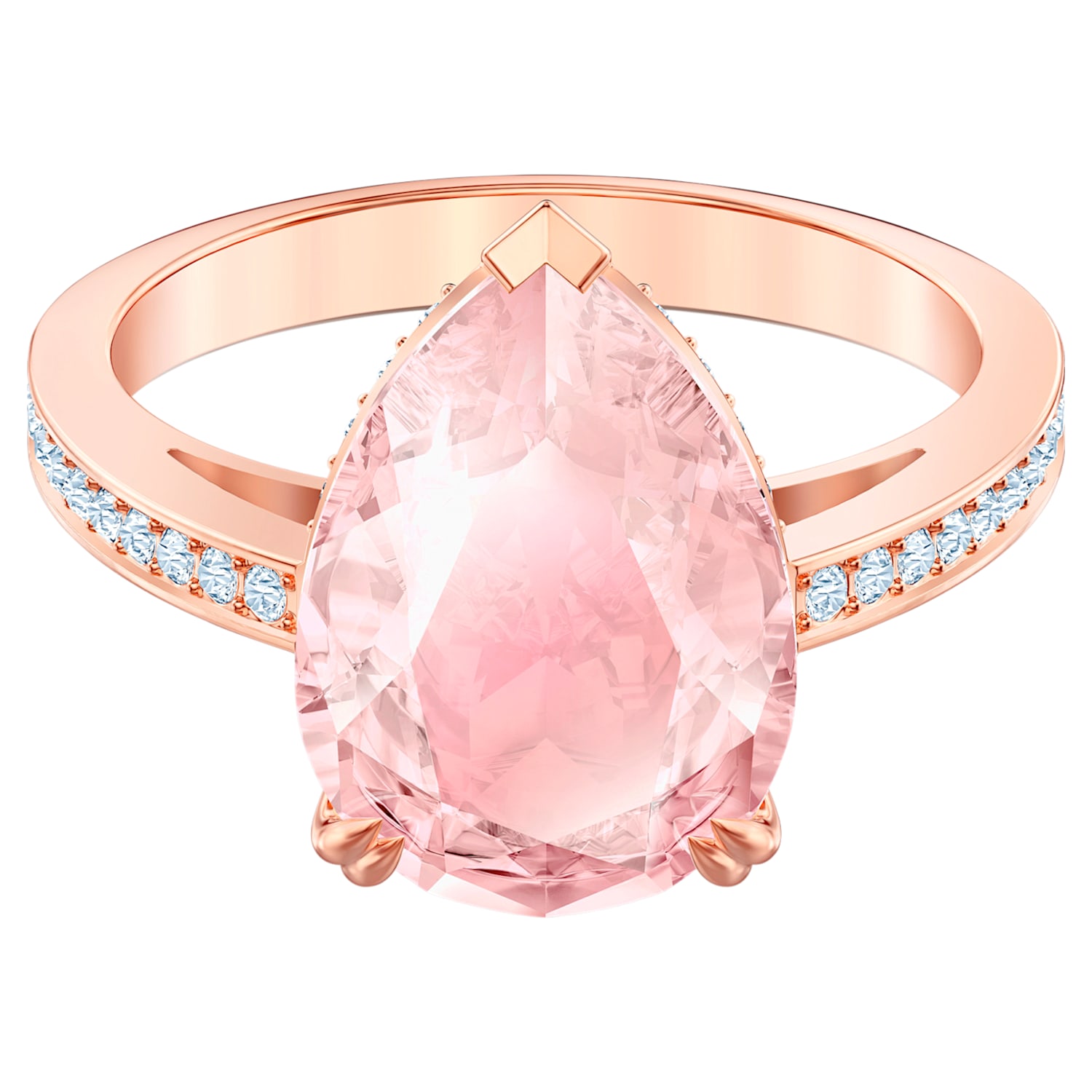 NRG 316L Jewelry Rose/Pink Gold Color Plated Flower Cocktail Ring with Clear CZ & Cats Eyes Stone 
