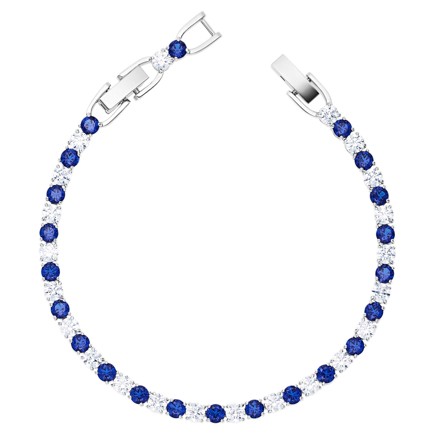 Tennis Deluxe Bracelet, Blue, Rhodium plated | Swarovski.com