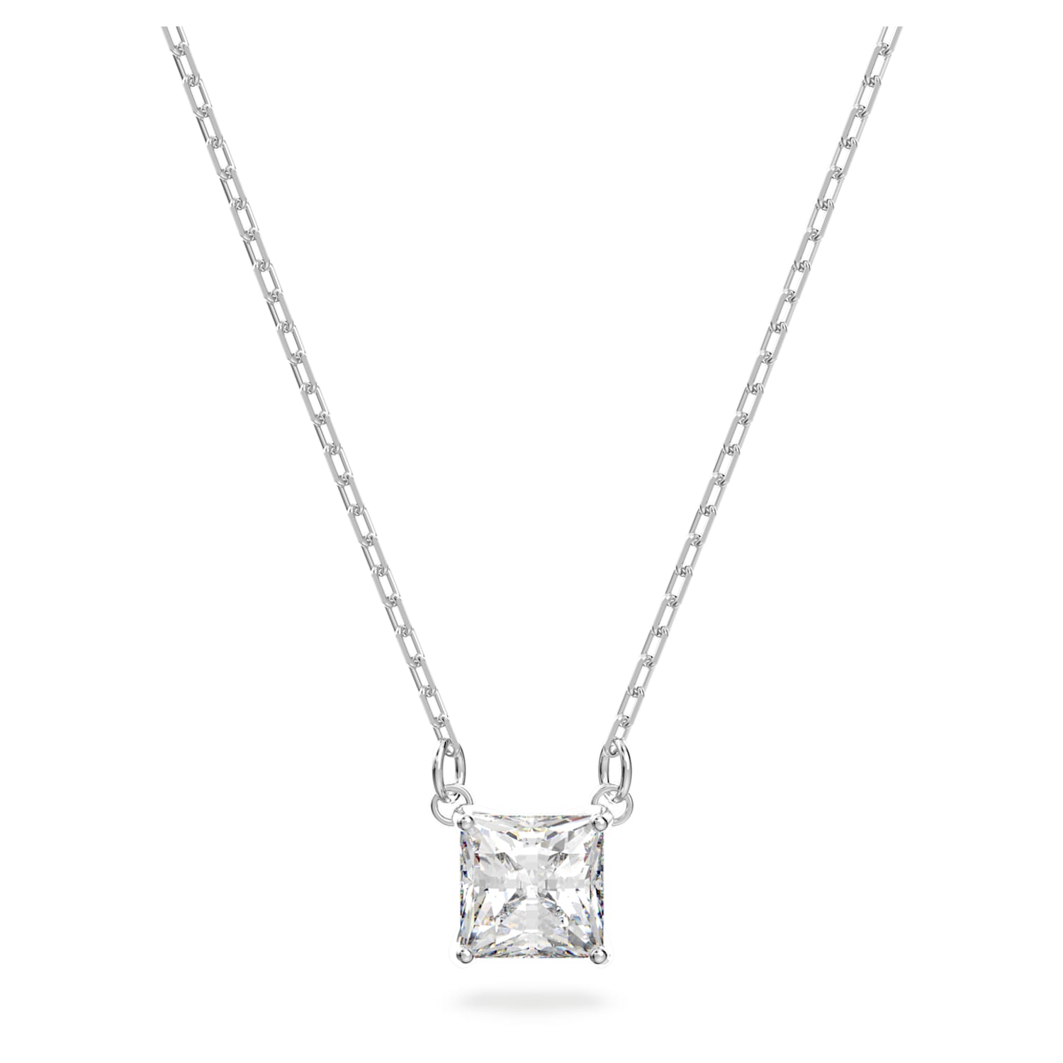 Attract necklace, Square cut, White, Rhodium plated