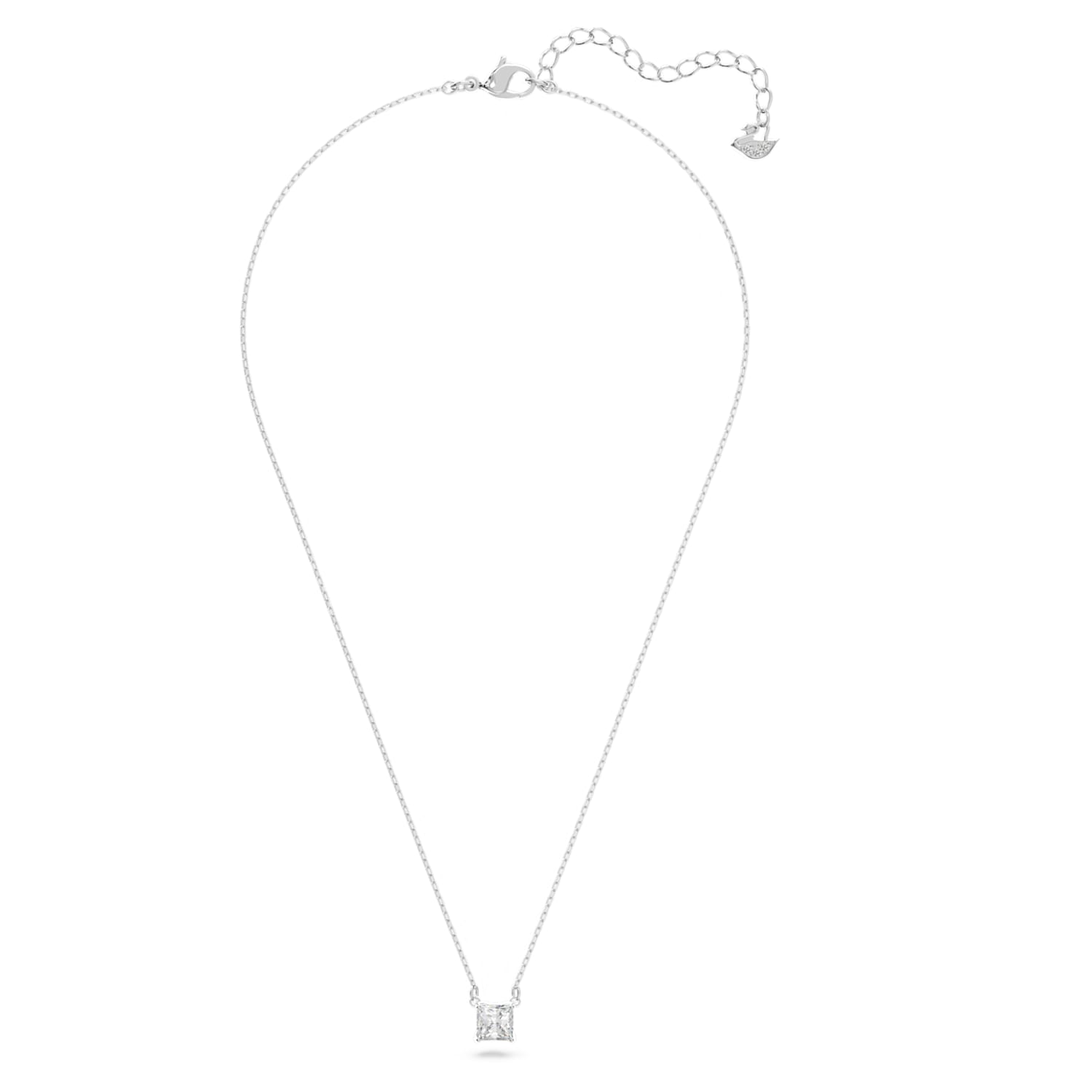 Attract necklace, Square, White, Rhodium plated