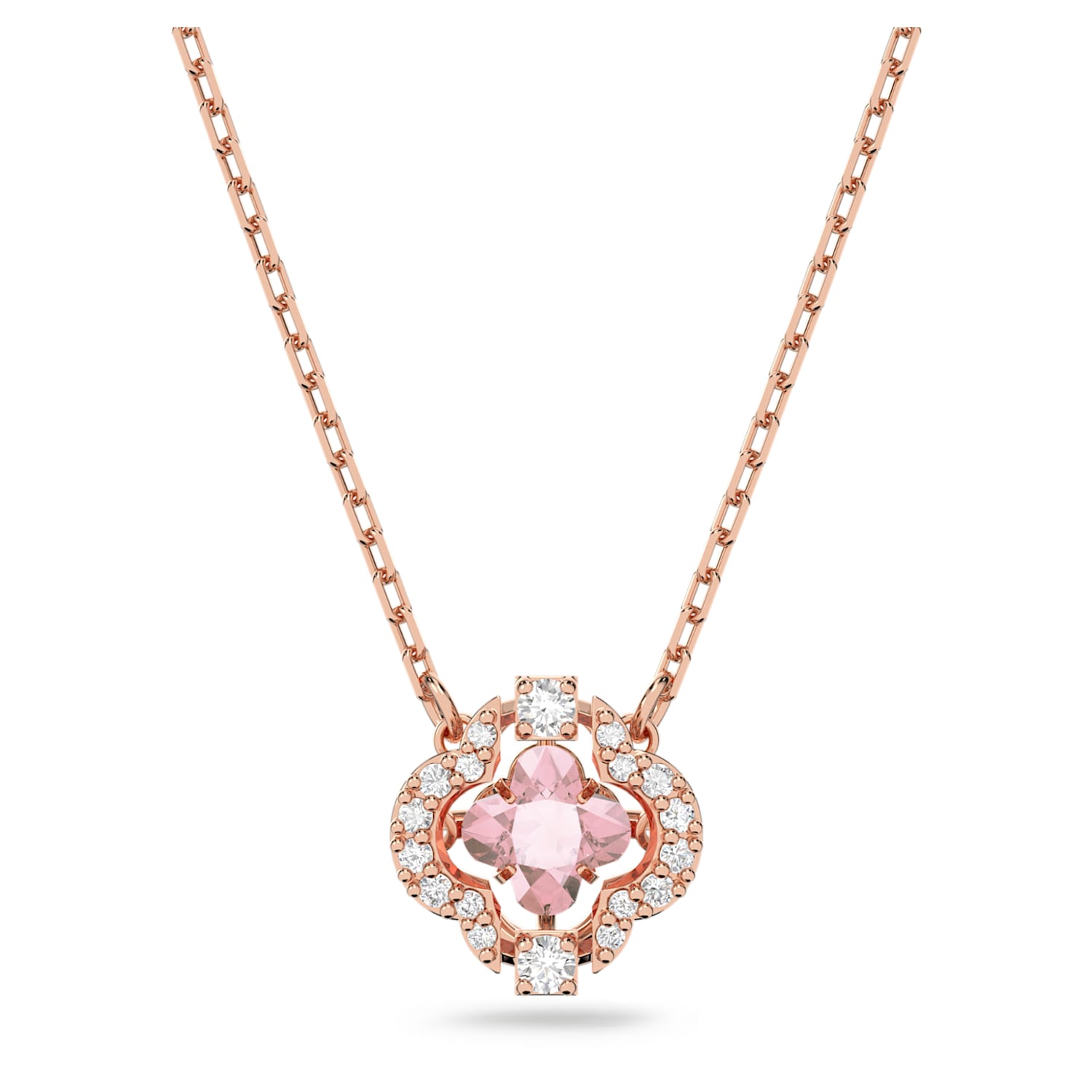 Swarovski Sparkling Dance necklace, Clover, Pink, Rose gold-tone plated