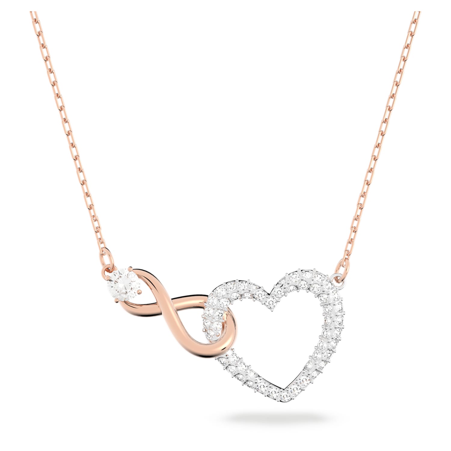 Permanent slank Jaarlijks Swarovski Infinity necklace, Infinity and heart, White, Mixed metal finish  | Swarovski
