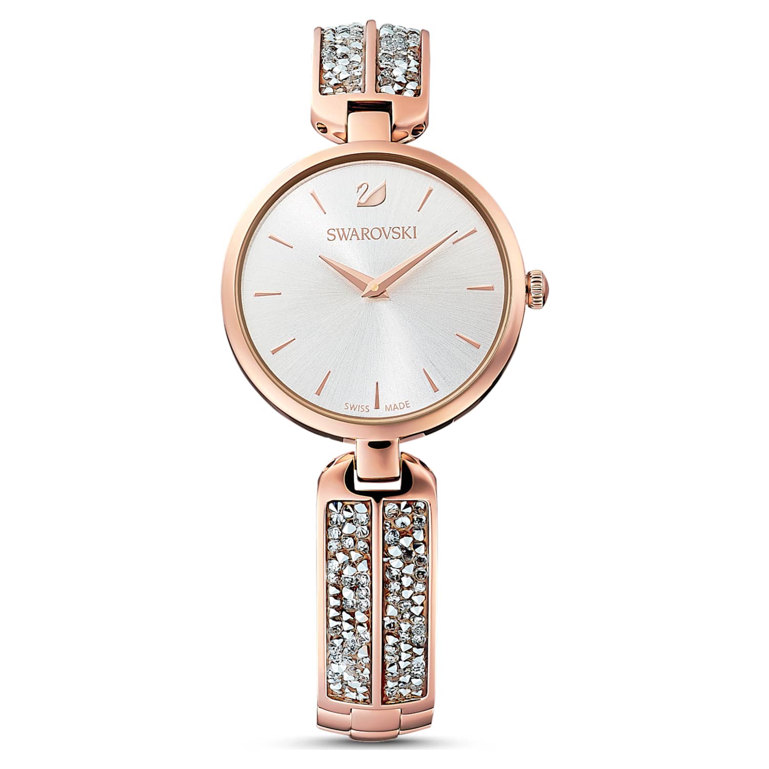 Montre Dream Rock, Bracelet en métal, Ton argenté, Finition or rose |  Swarovski.com