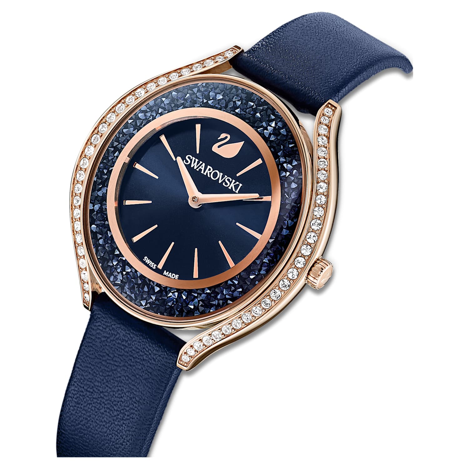 Orologio Crystalline Aura, Cinturino in pelle, Blu, Finitura in tono oro  rosa | Swarovski
