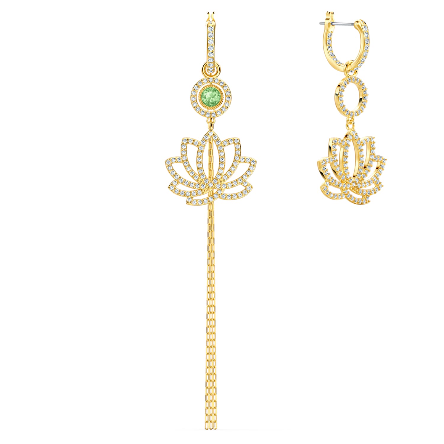 Boucles d'oreilles Swarovski Symbolic Lotus, vert, métal doré