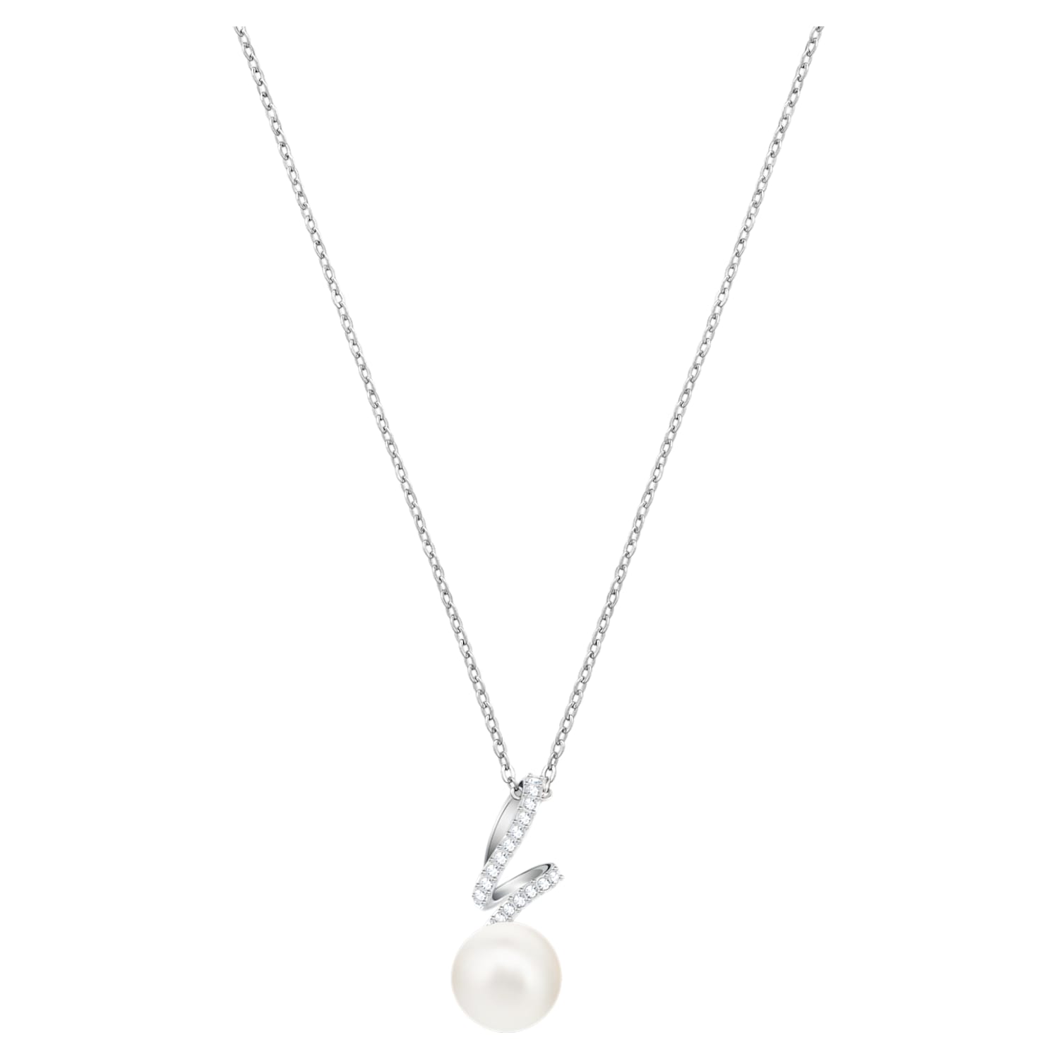 MoAndy Silver Plated Women Necklace Chain Pearl Round White Length 45+5CM 