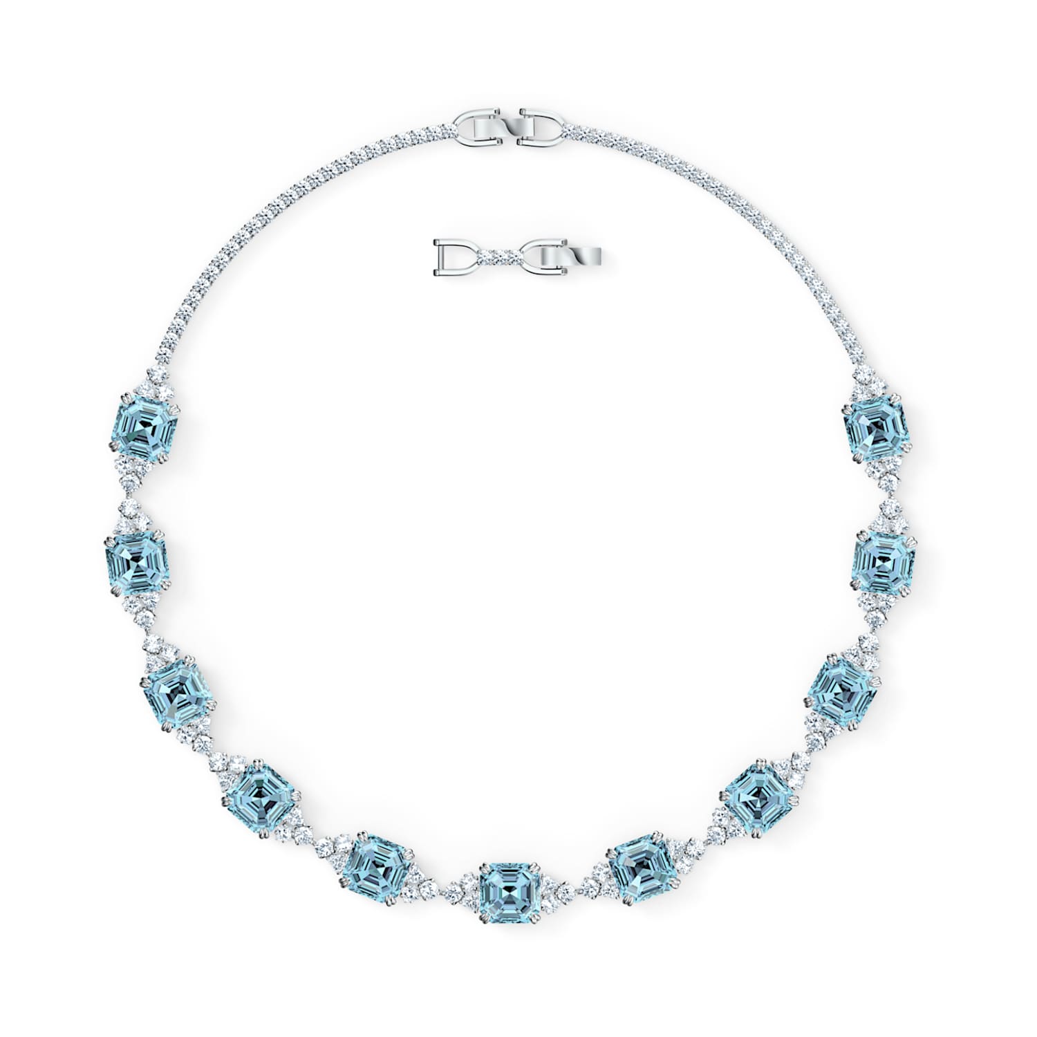 Sparkling necklace, Blue, Rhodium 