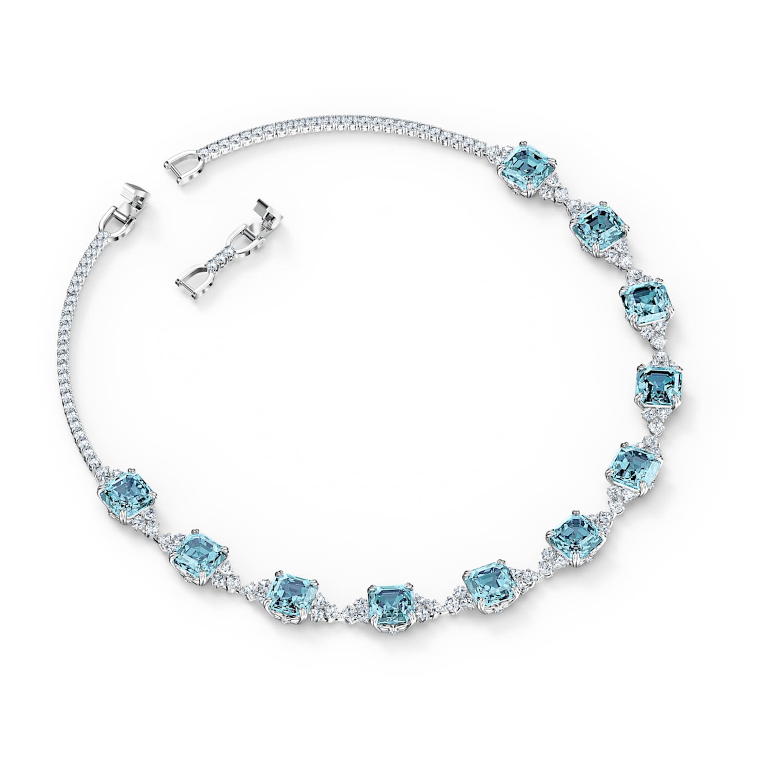 Sparkling necklace, Blue, Rhodium 