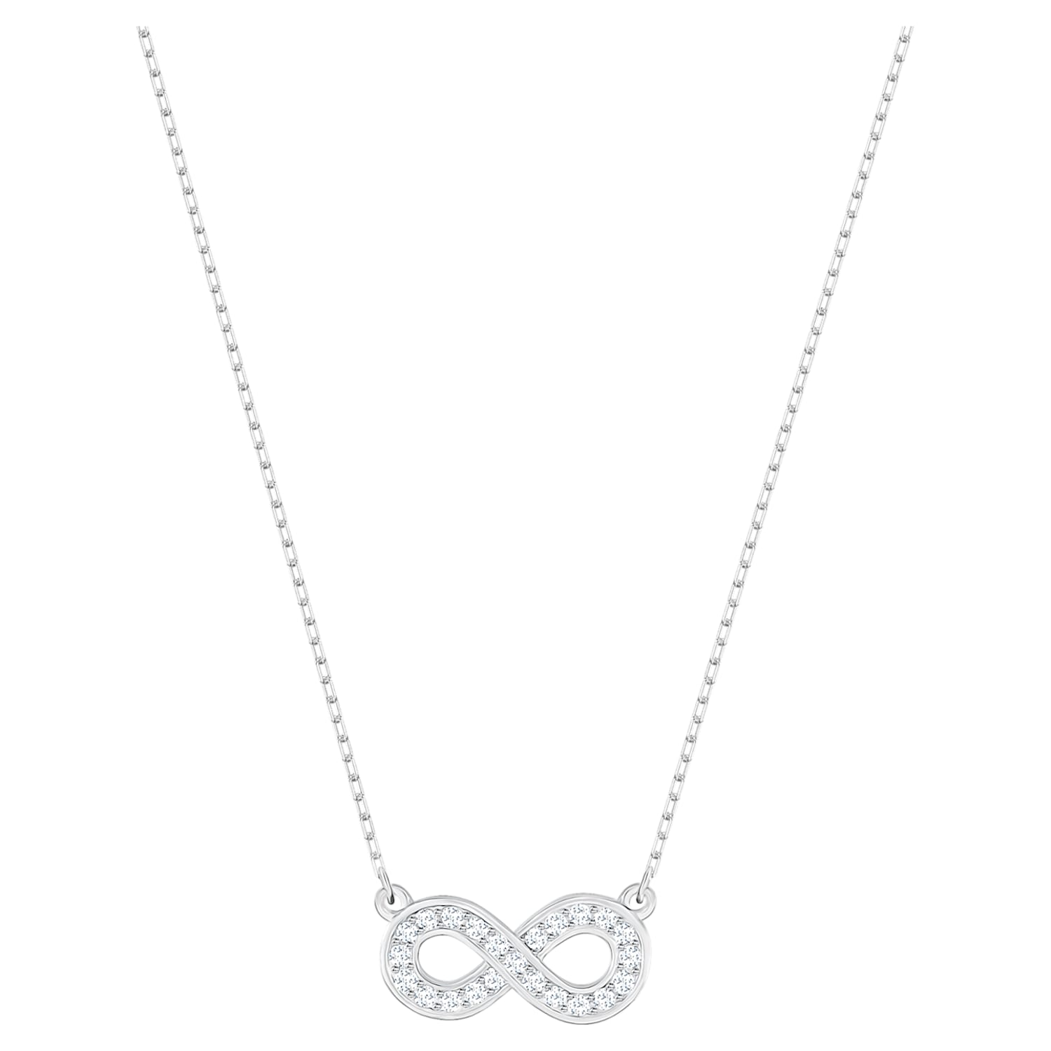 Infinity Necklace, White, Rhodium plated
