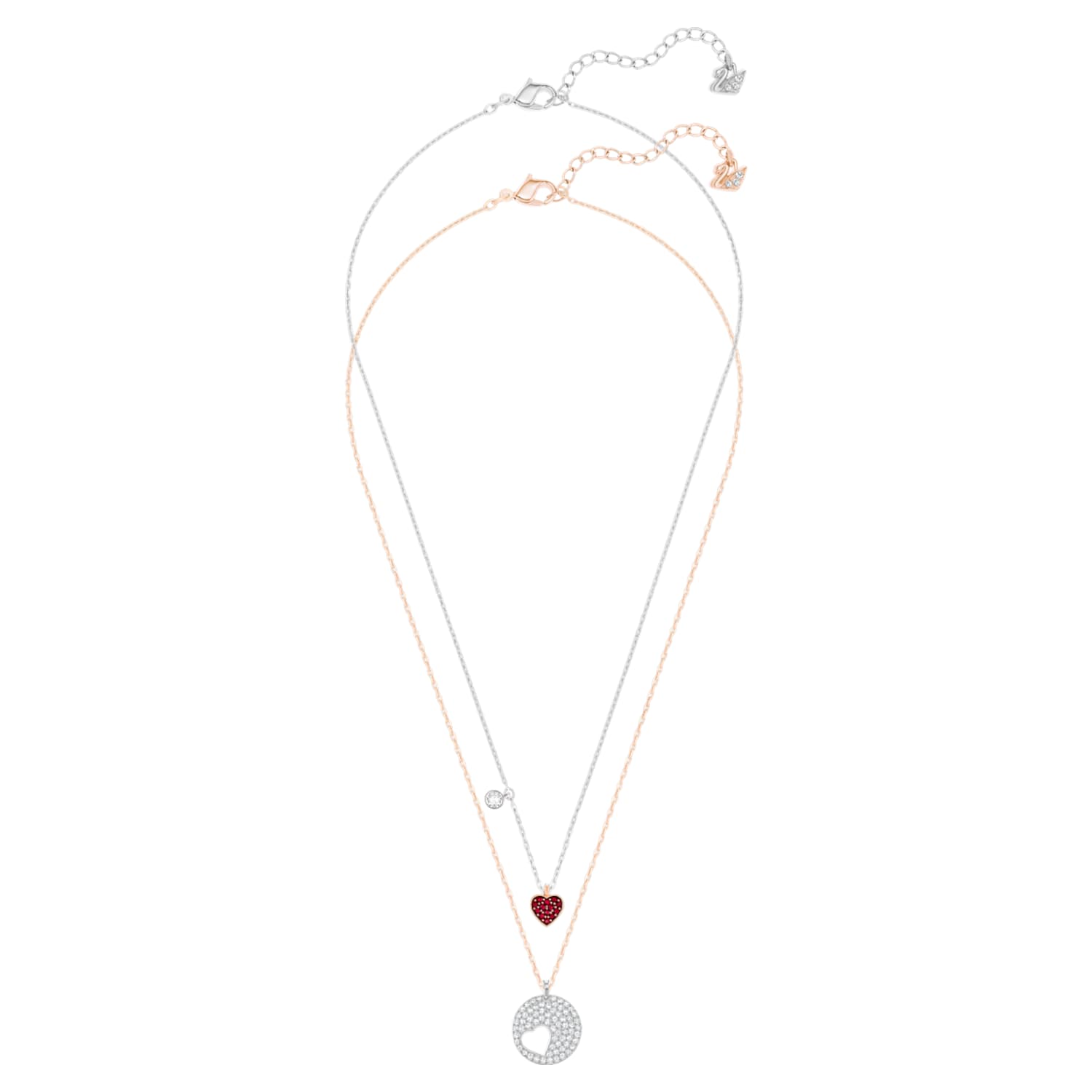 Crystal Wishes pendant, Set (2), Heart, Red, Mixed metal finish