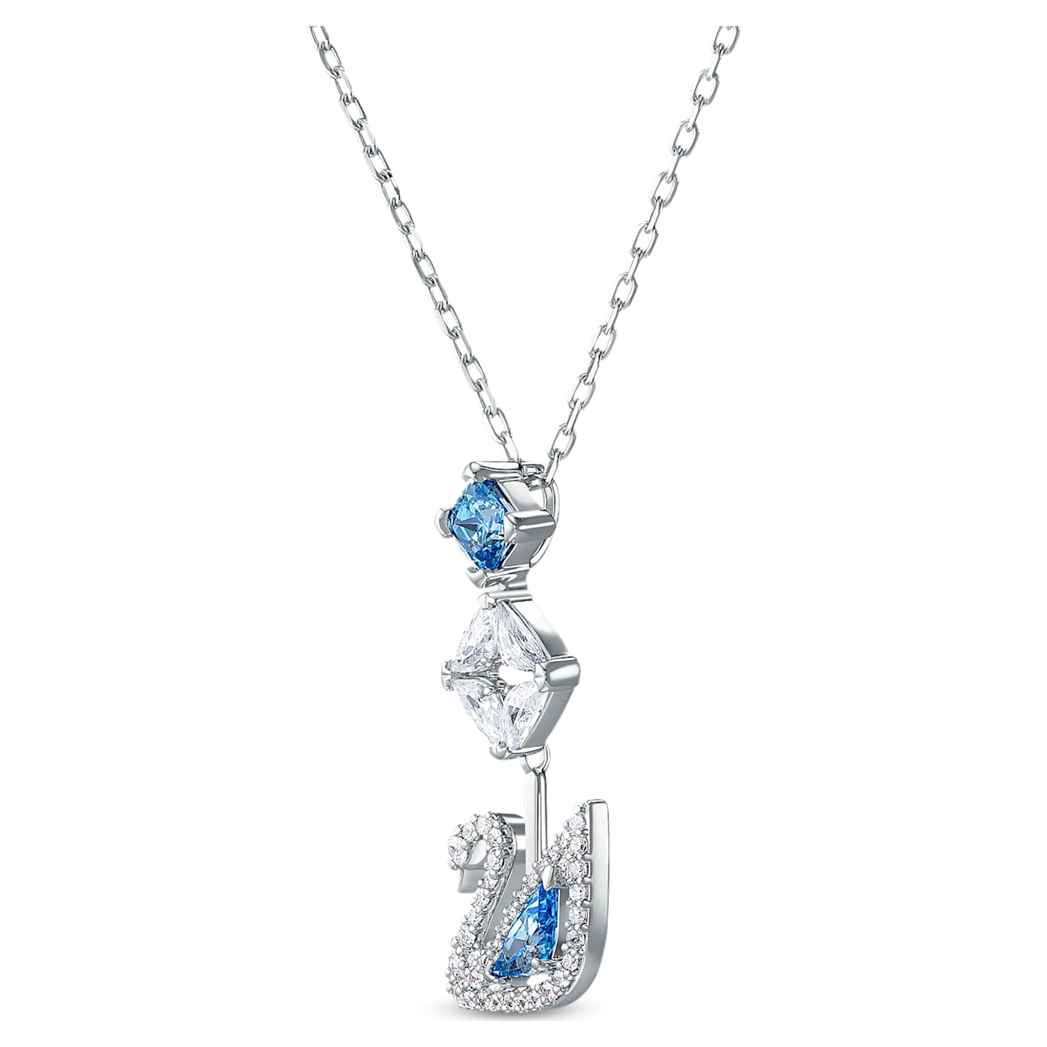Dazzling Swan Y necklace, Swan, Blue, Rhodium plated
