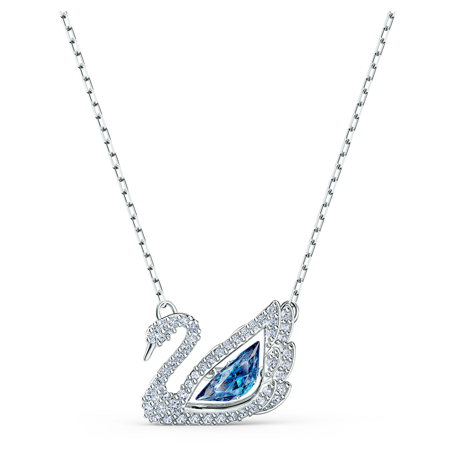 Dancing Swan necklace, Swan, Blue, Rhodium plated | Swarovski