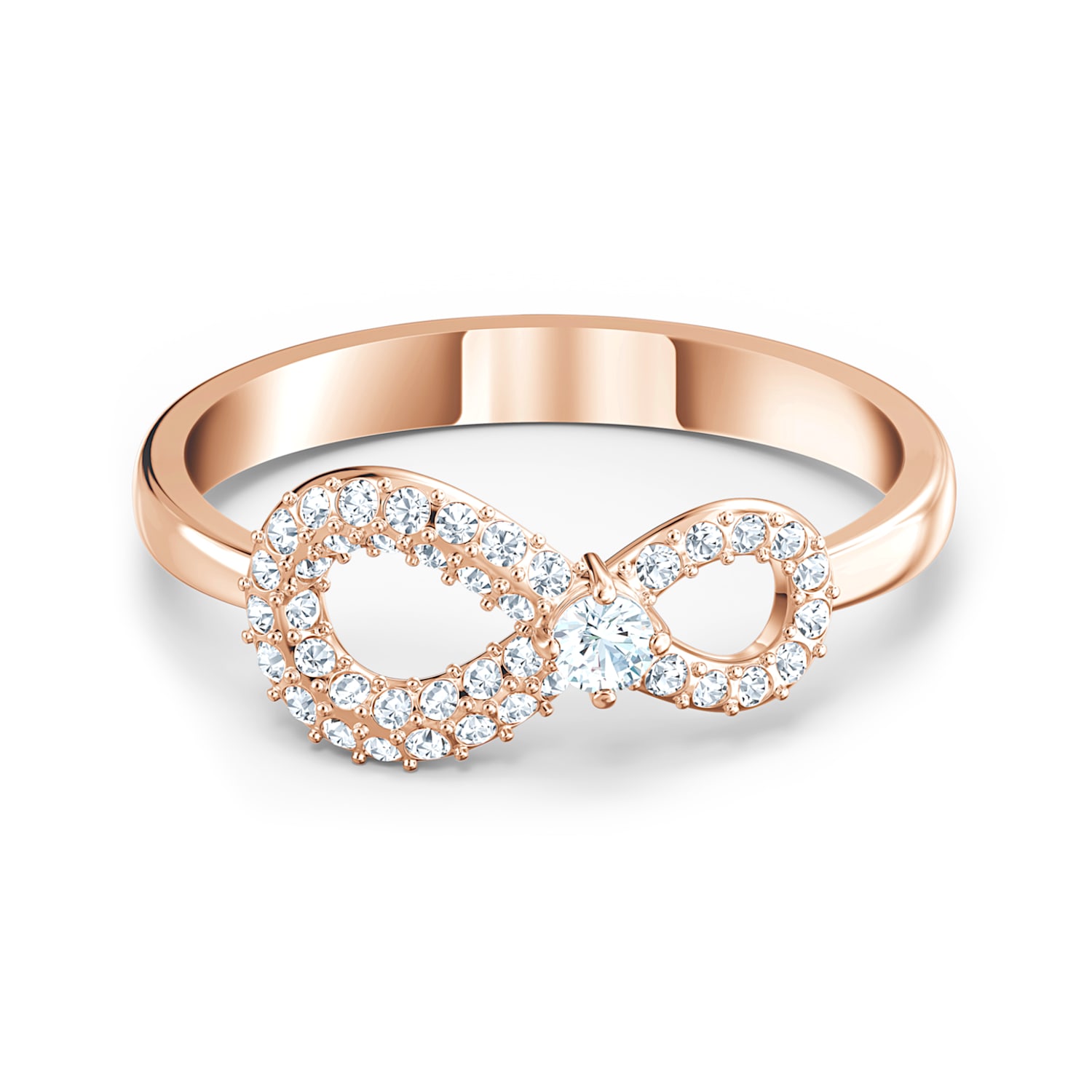 Swarovski Infinity Ring, White, Rose-gold tone plated