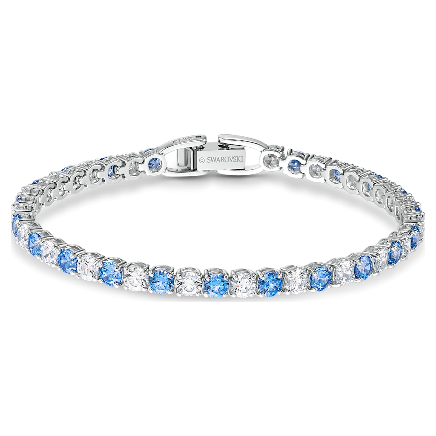 Tennis Deluxe Bracelet, Blue, Rhodium plated