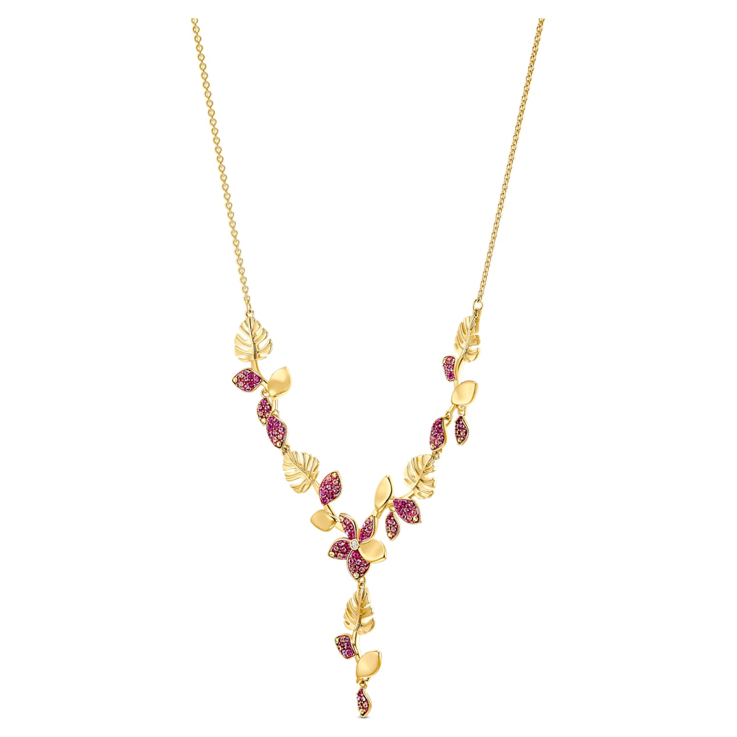 Tropical Flower necklace, Pink, Gold-tone plated