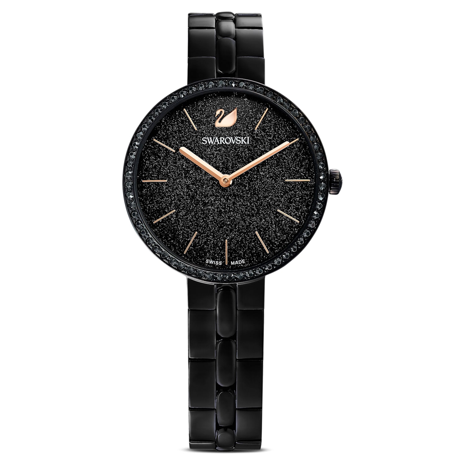 Cosmopolitan watch, Swiss Made, Metal bracelet, Black, Black