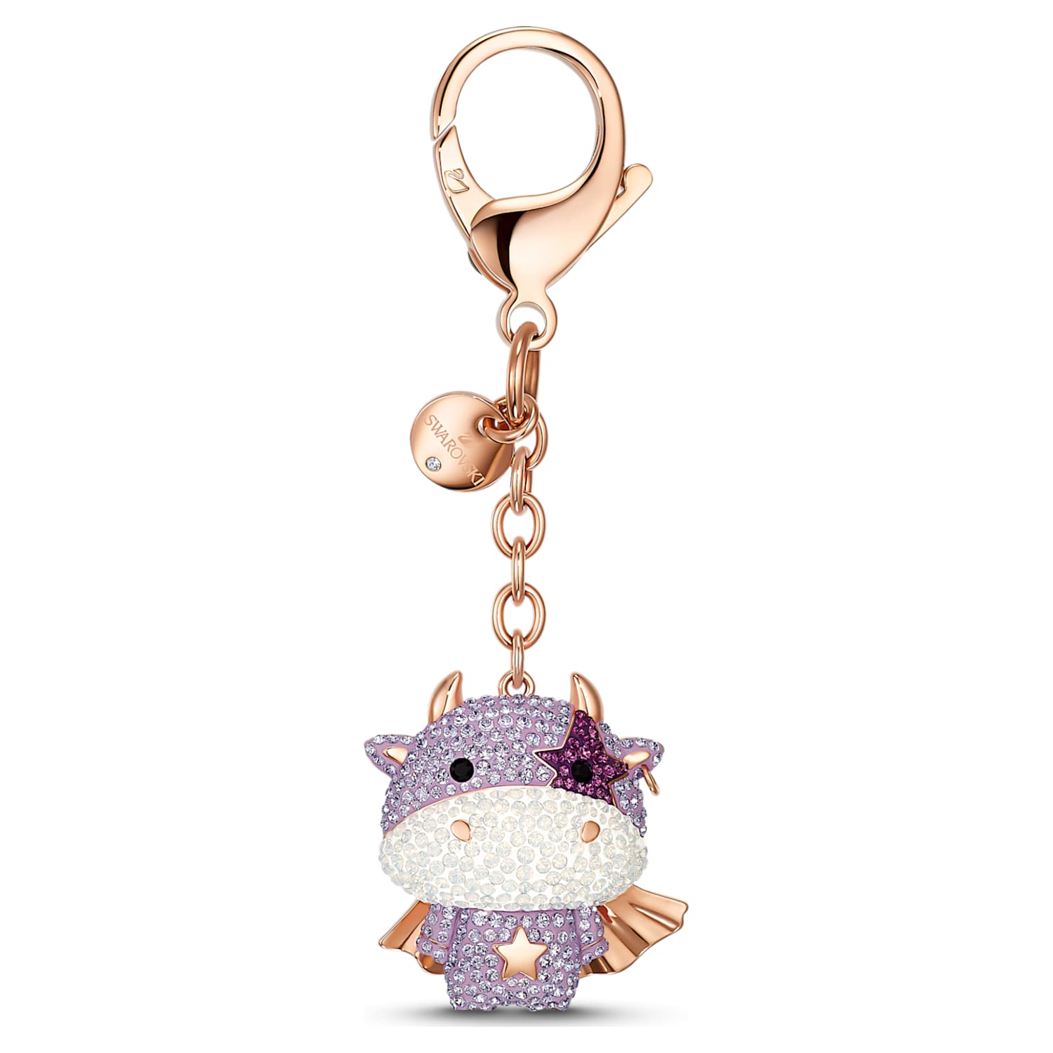 Zodiac bag charm, Ox, Purple, Rose gold-tone plated | Swarovski