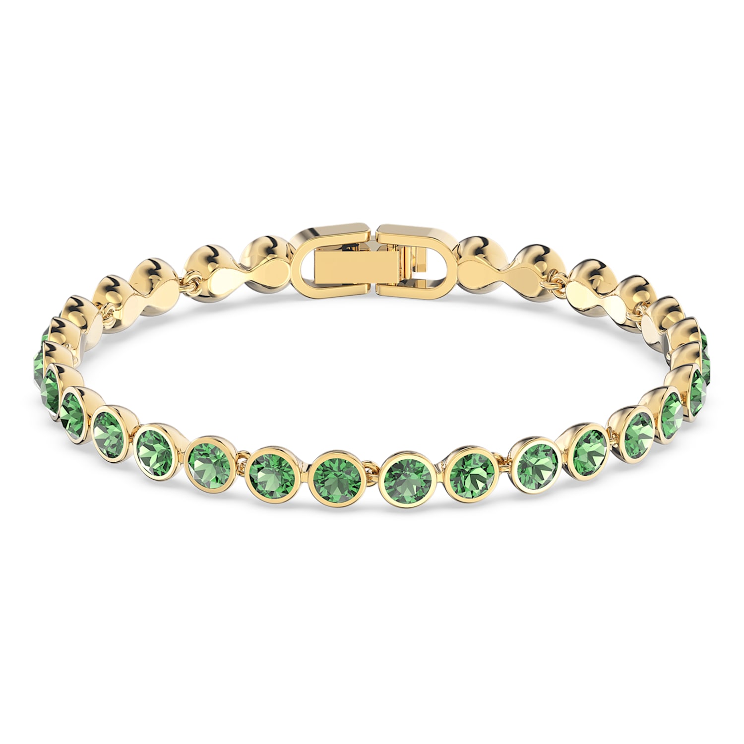 Tennis Bracelet, Green, Gold-tone plated Tennis Bracelet, Green, Gold-tone plated