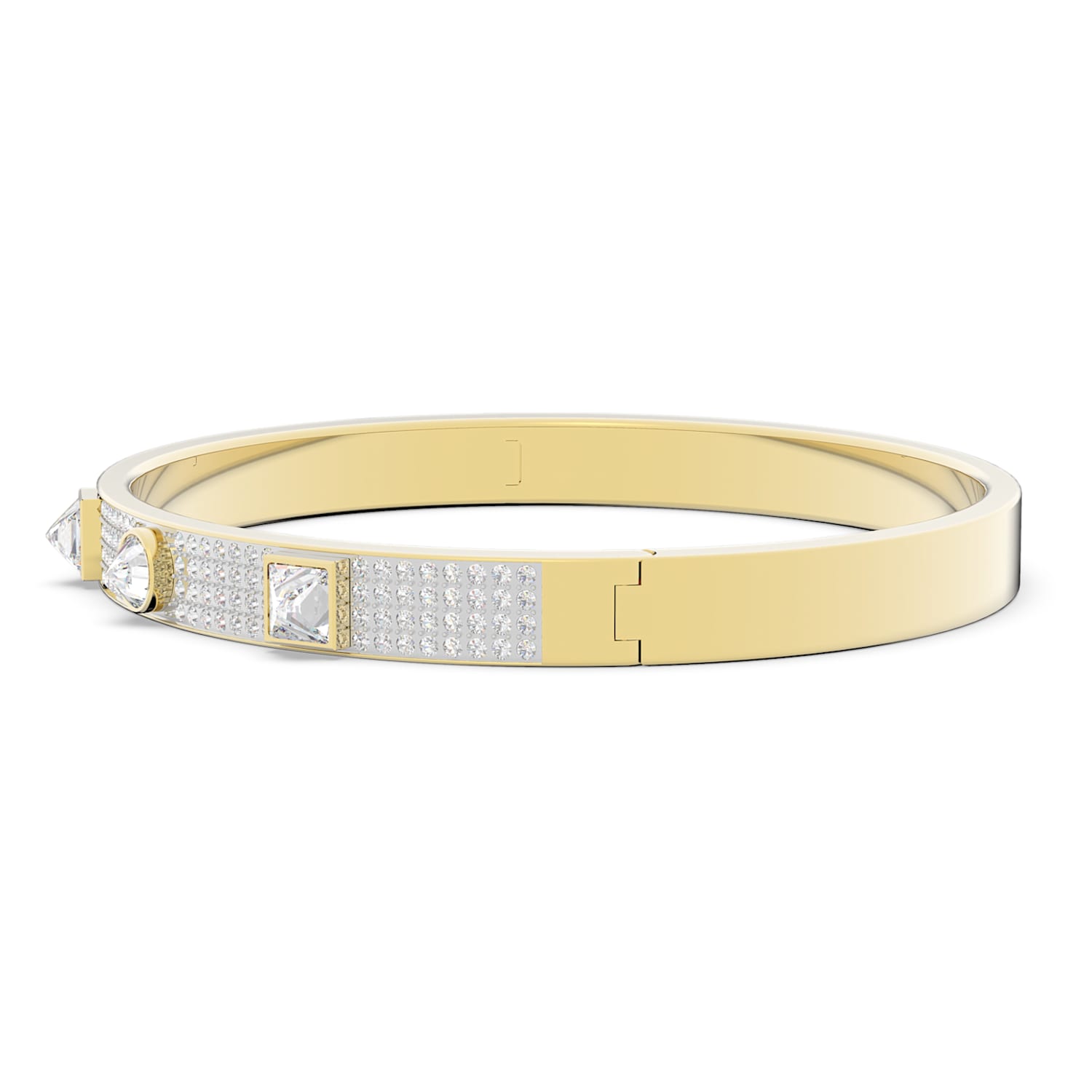 Thrilling bangle, Mixed cuts, Pavé, White, Gold-tone plated 